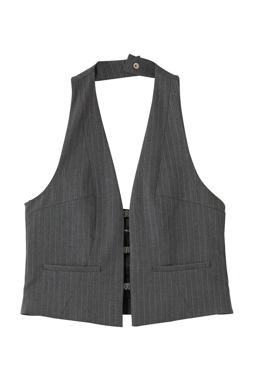 【メゾンスペシャル/MAISON SPECIAL】のSuiting Halter Neck Vest/スーチングホルターネックベスト インテリア・キッズ・メンズ・レディースファッション・服の通販 founy(ファニー) 　ファッション　Fashion　レディースファッション　Fashion for Women　アウター　Coat / Outerwear Collection　トップス・カットソー　Cut & Sew Tops　キャミソール&ノースリーブ　Camisoles & Sleeveless Tops　シャツ・ブラウス・オフィスカジュアル　Elegant Blouses & Button-Ups　ベスト&ジレ / 重ね着スタイル　Vests & Gilets　カッティング　Cutting Detail　シルバー　Silver, Metallic Silver　ストライプ　Stripe, Striped Pattern　ノースリーブ　Sleeveless, No-Sleeve　フロント　Front, Front Design　再入荷　Restock / Back in Stock　夏　Summer　GRY(グレー)|ID: prp329100004878757 ipo3291000000036403511