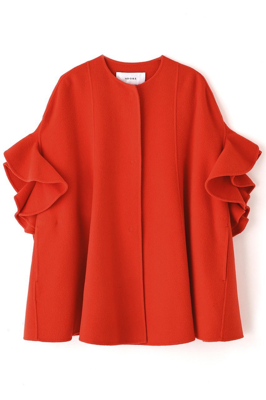 【アドーア/ADORE】のピュアカシミヤコート インテリア・キッズ・メンズ・レディースファッション・服の通販 founy(ファウニー) 　ファッション　Fashion　レディースファッション　Fashion for Women　アウター　Coat / Outerwear Collection　コート・ロングコート・ピーコート　Long Coats, Peacoats & More　ショート　Short, Short Length　バランス　Balance, Style Balance　フレア　Flare, Flared　ポンチョ　Poncho, Cape Style　ラッフル　Ruffle, Frill　レッド|ID: prp329100004878828 ipo3291000000036878858