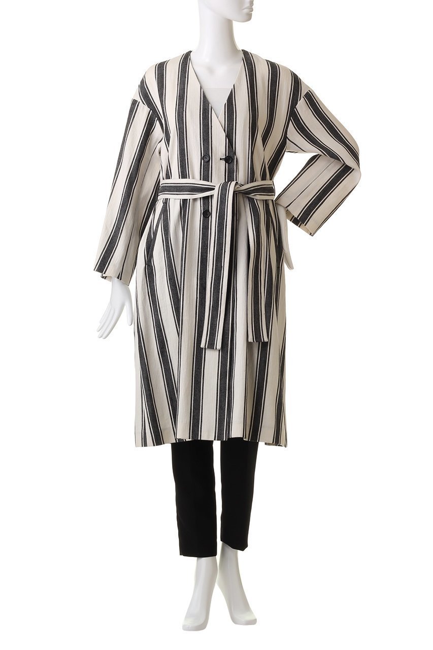 【プレインピープル/PLAIN PEOPLE】のアイビーストライプカラーレスコート 人気、トレンドファッション・服の通販 founy(ファニー) 　ファッション　Fashion　レディースファッション　Fashion for Women　アウター　Coat / Outerwear Collection　コート・ロングコート・ピーコート　Long Coats, Peacoats & More　コンパクト　Compact, Small Size　ストライプ　Stripe, Striped Pattern　ダブル　Double, Double-Breasted　パターン　Pattern, Design Print　リネン　Linen, Linen Fabric　ロング　Long, Long-Length　other-2|ID: prp329100004878862 ipo3291000000036404693