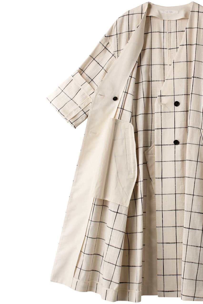 【プレインピープル/PLAIN PEOPLE】のウィンドウペンカラーレスコート 人気、トレンドファッション・服の通販 founy(ファニー) 　ファッション　Fashion　レディースファッション　Fashion for Women　アウター　Coat / Outerwear Collection　コート・ロングコート・ピーコート　Long Coats, Peacoats & More　コンパクト　Compact, Small Size　ダブル　Double, Double-Breasted　パターン　Pattern, Design Print　リネン　Linen, Linen Fabric　ロング　Long, Long-Length　other-6|ID: prp329100004878863 ipo3291000000036404705