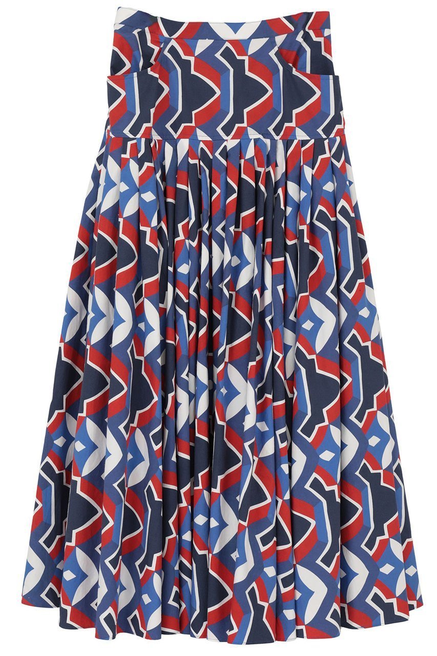 【マルティニーク/martinique】の【l heritage martinique】アールデコ・タイルボリュームスカート インテリア・キッズ・メンズ・レディースファッション・服の通販 founy(ファニー) 　ファッション　Fashion　レディースファッション　Fashion for Women　スカート　Skirts　ロングスカート　Long Skirts / Maxi & Midi Skirts　おすすめ　Recommended / Our Picks　コンパクト　Compact, Small Size　シンプル　Simple, Minimal　タイプライター　Typewriter Fabric, Crisp Cotton　フランス　France, French　プリント　Print, Printed Pattern　ミドル　Middle Length, Mid Height　モチーフ　Motif, Design Theme　ヨーク　Yoke, Yoke Design　ロング　Long, Long-Length　夏　Summer　新作・新入荷　New Arrivals / New In　ブルー×レッド|ID: prp329100004878911 ipo3291000000036405496