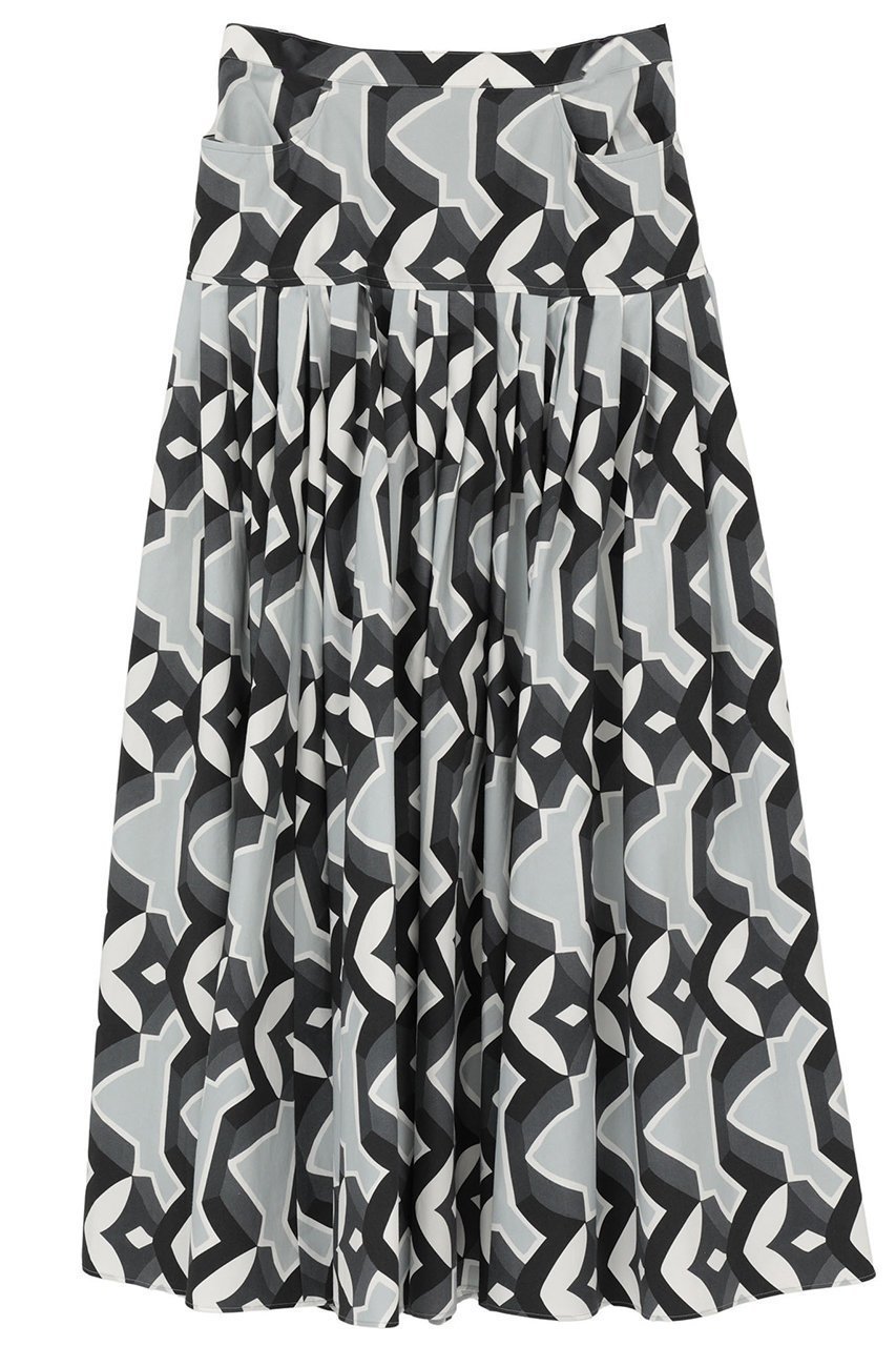 【マルティニーク/martinique】の【l heritage martinique】アールデコ・タイルボリュームスカート インテリア・キッズ・メンズ・レディースファッション・服の通販 founy(ファニー) 　ファッション　Fashion　レディースファッション　Fashion for Women　スカート　Skirts　ロングスカート　Long Skirts / Maxi & Midi Skirts　おすすめ　Recommended / Our Picks　コンパクト　Compact, Small Size　シンプル　Simple, Minimal　タイプライター　Typewriter Fabric, Crisp Cotton　フランス　France, French　プリント　Print, Printed Pattern　ミドル　Middle Length, Mid Height　モチーフ　Motif, Design Theme　ヨーク　Yoke, Yoke Design　ロング　Long, Long-Length　夏　Summer　新作・新入荷　New Arrivals / New In　ブラック×オフ|ID: prp329100004878911 ipo3291000000036405497