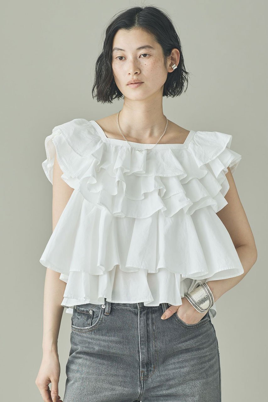 【カレンソロジー/Curensology】のポプリンラッフルブラウス 人気、トレンドファッション・服の通販 founy(ファニー) 　ファッション　Fashion　レディースファッション　Fashion for Women　トップス・カットソー　Cut & Sew Tops　シャツ・ブラウス・オフィスカジュアル　Elegant Blouses & Button-Ups　インド　Indian Textile　ショート　Short, Short Length　スリーブ　Sleeve, Long Sleeve / Short Sleeve　バランス　Balance, Style Balance　フリル　Frill, Ruffle　ボトム　Bottoms, Lower Wear　再入荷　Restock / Back in Stock　 other-1|ID: prp329100004878919 ipo3291000000036405554