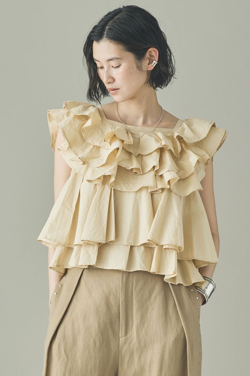 【カレンソロジー/Curensology】のポプリンラッフルブラウス インテリア・キッズ・メンズ・レディースファッション・服の通販 founy(ファニー) 　ファッション　Fashion　レディースファッション　Fashion for Women　トップス・カットソー　Cut & Sew Tops　シャツ・ブラウス・オフィスカジュアル　Elegant Blouses & Button-Ups　インド　Indian Textile　ショート　Short, Short Length　スリーブ　Sleeve, Long Sleeve / Short Sleeve　バランス　Balance, Style Balance　フリル　Frill, Ruffle　ボトム　Bottoms, Lower Wear　再入荷　Restock / Back in Stock　クリーム|ID: prp329100004878919 ipo3291000000036405557