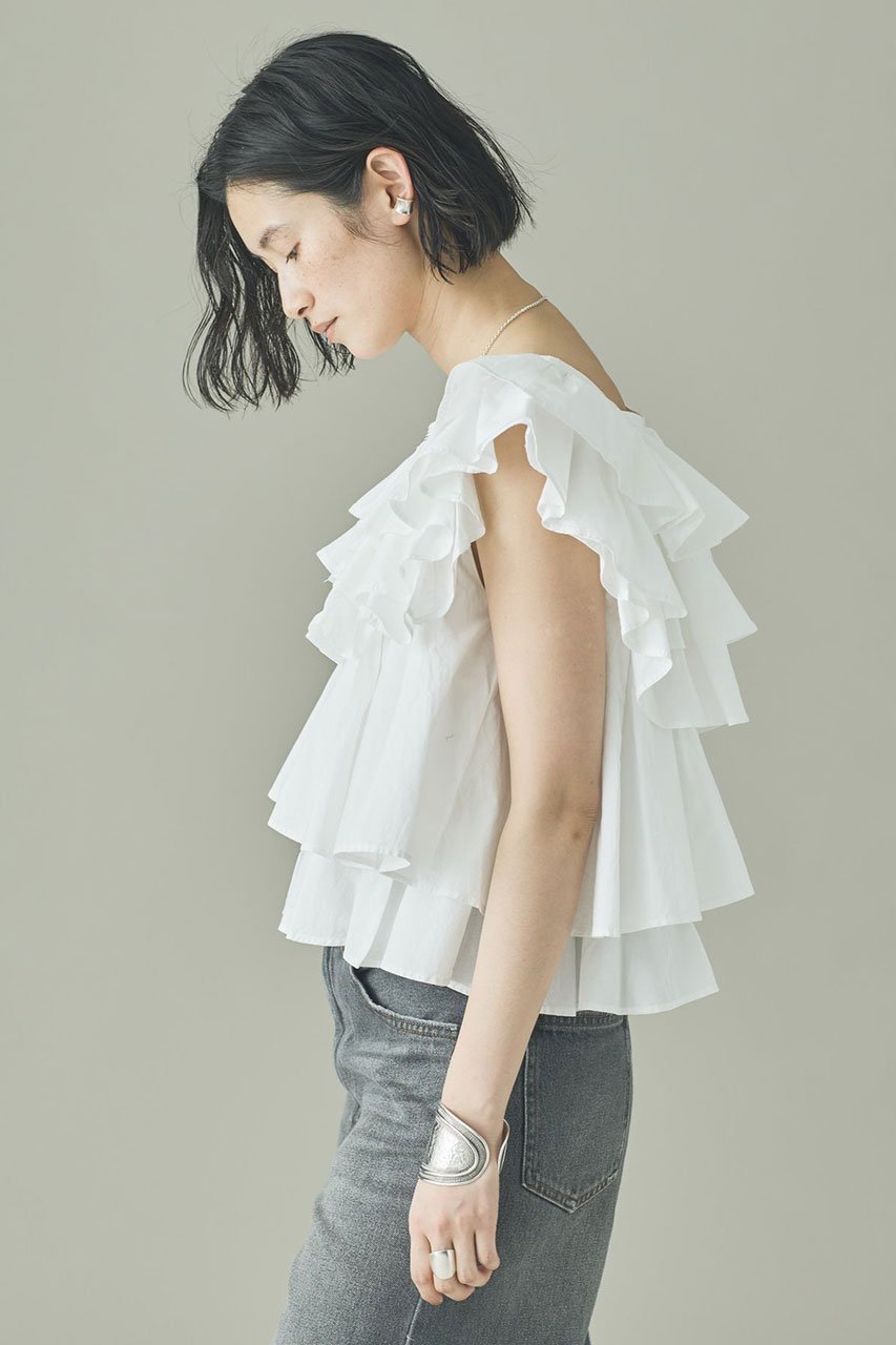 【カレンソロジー/Curensology】のポプリンラッフルブラウス 人気、トレンドファッション・服の通販 founy(ファニー) 　ファッション　Fashion　レディースファッション　Fashion for Women　トップス・カットソー　Cut & Sew Tops　シャツ・ブラウス・オフィスカジュアル　Elegant Blouses & Button-Ups　インド　Indian Textile　ショート　Short, Short Length　スリーブ　Sleeve, Long Sleeve / Short Sleeve　バランス　Balance, Style Balance　フリル　Frill, Ruffle　ボトム　Bottoms, Lower Wear　再入荷　Restock / Back in Stock　other-3|ID: prp329100004878919 ipo3291000000036405559