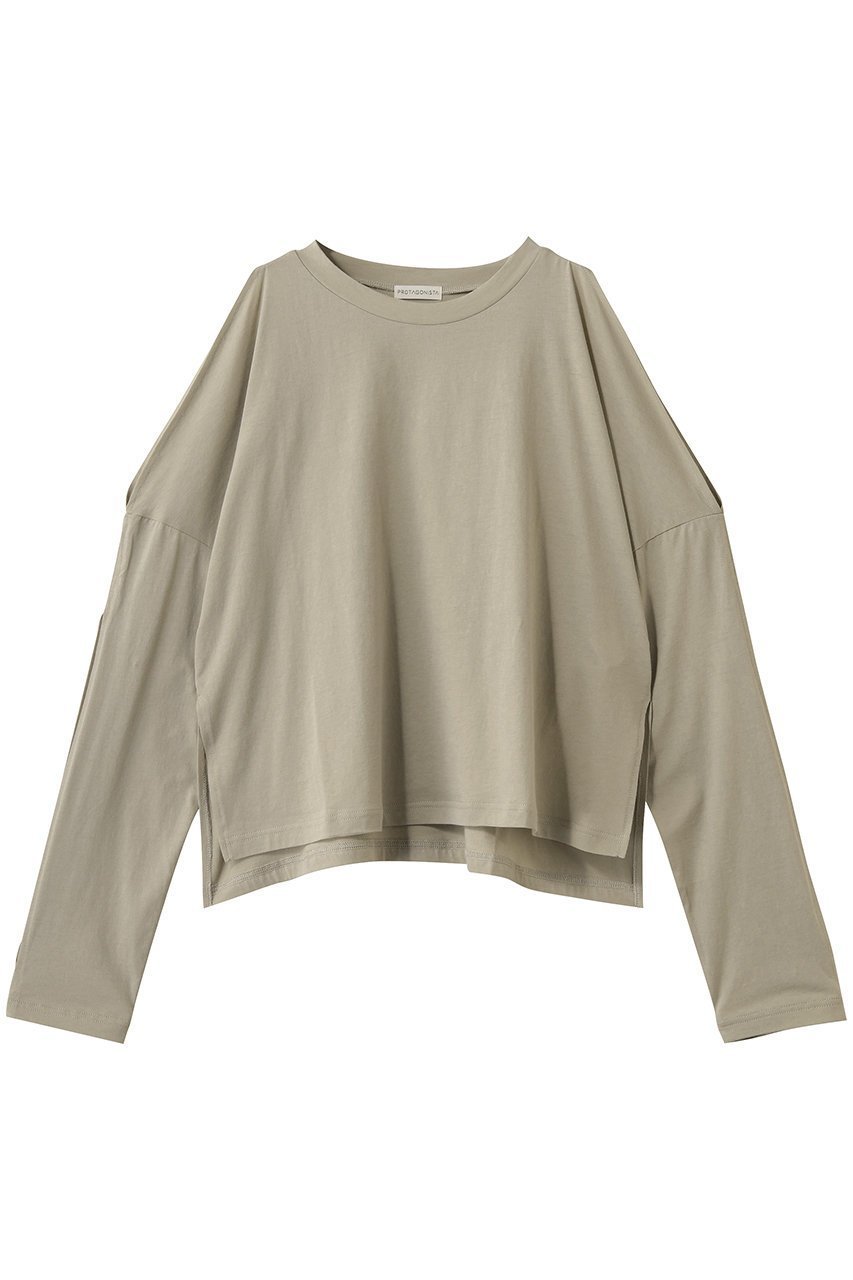 【エリオポール/heliopole】の【PROTAGONISTA】オープンショルダーロングスリーブカットソー インテリア・キッズ・メンズ・レディースファッション・服の通販 founy(ファニー) 　ファッション　Fashion　レディースファッション　Fashion for Women　トップス・カットソー　Cut & Sew Tops　シャツ・ブラウス・オフィスカジュアル　Elegant Blouses & Button-Ups　ロングTシャツ・Tシャツ　Longline T-Shirts & Tees　カットソー・ベーシックTシャツ　Cut-and-Sewn Tops / Stretch Tees & Basics　ショルダー　Shoulder, Shoulder Strap　ショート　Short, Short Length　スリット　Slit, Slit Detail　スリーブ　Sleeve, Long Sleeve / Short Sleeve　デニム　Denim, Jeans Material　トレンド　Trend, Trending Now　ボトム　Bottoms, Lower Wear　ロング　Long, Long-Length　ワイド　Wide, Wide Fit　新作・新入荷　New Arrivals / New In　ブラウン|ID: prp329100004878995 ipo3291000000036406218