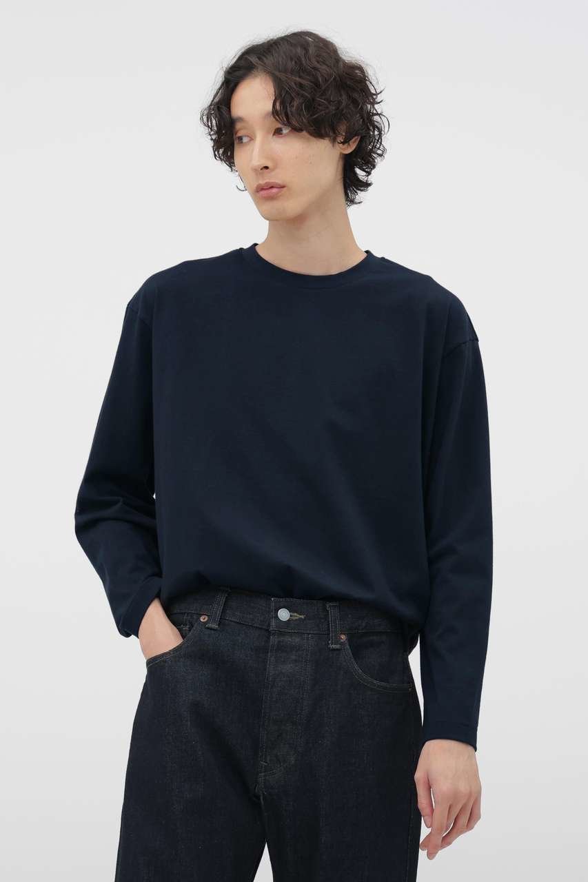 【その他のブランド/Other】のPLAIN COTTON JERSEY TOP インテリア・キッズ・メンズ・レディースファッション・服の通販 founy(ファニー) 　ファッション　Fashion　レディースファッション　Fashion for Women　トップス・カットソー　Cut & Sew Tops　シャツ・ブラウス・オフィスカジュアル　Elegant Blouses & Button-Ups　ロングTシャツ・Tシャツ　Longline T-Shirts & Tees　カットソー・ベーシックTシャツ　Cut-and-Sewn Tops / Stretch Tees & Basics　シンプル　Simple, Minimal　スリーブ　Sleeve, Long Sleeve / Short Sleeve　ロング　Long, Long-Length　ネイビー|ID: prp329100004879015 ipo3291000000036406378