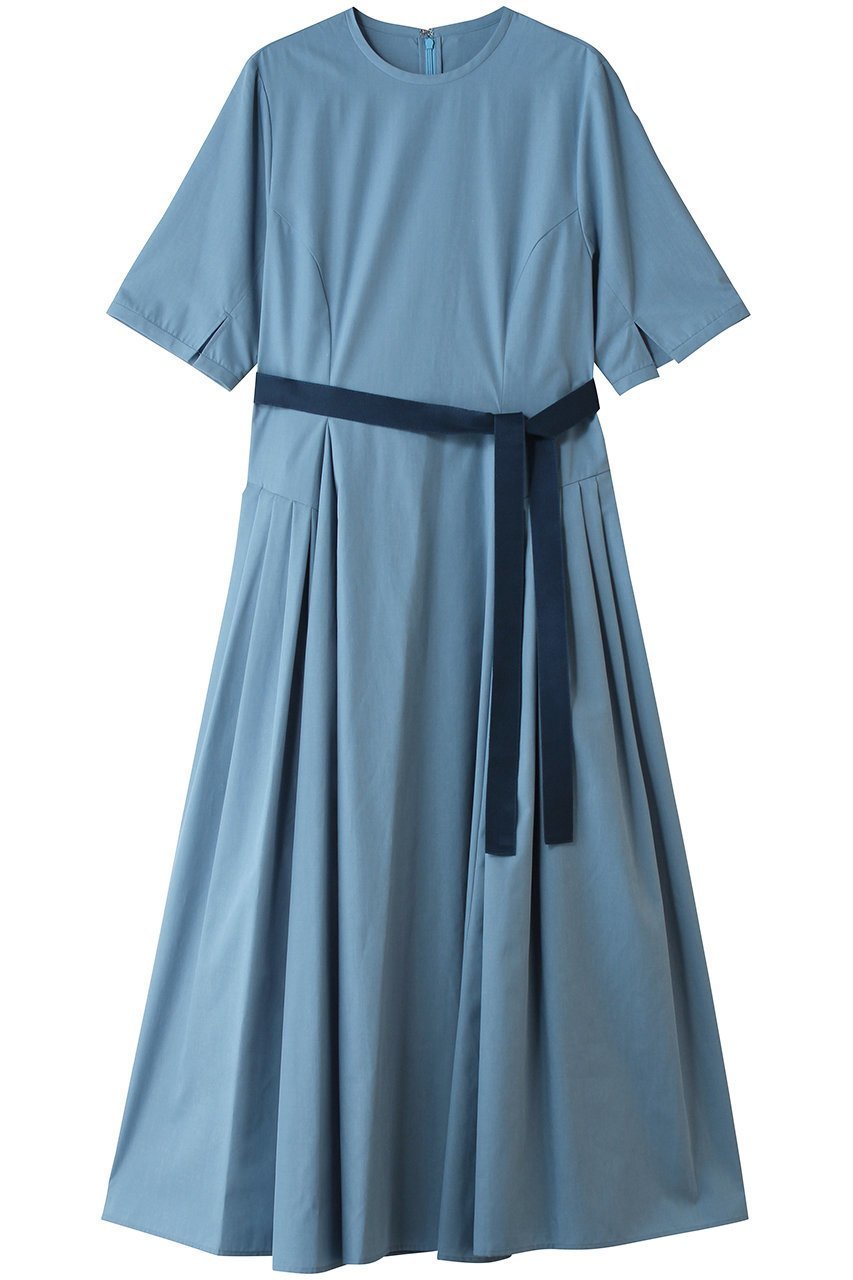 【ティアラ/Tiara】のサイドプリーツワンピース インテリア・キッズ・メンズ・レディースファッション・服の通販 founy(ファニー) 　ファッション　Fashion　レディースファッション　Fashion for Women　ワンピース　Dresses　チュニック　Tunic Tops & Dresses　シャンブレー　Chambray, Denim-Like Fabric　チュニック　Tunic, Long Top　パーティ　Party, Party Style　フィット　Fit, Slim Fit　フレア　Flare, Flared　プリーツ　Pleats, Pleated　リボン　Ribbon, Bow　ロング　Long, Long-Length　半袖　Short Sleeve, Half Sleeve　新作・新入荷　New Arrivals / New In　ブルー|ID: prp329100004879017 ipo3291000000036406396