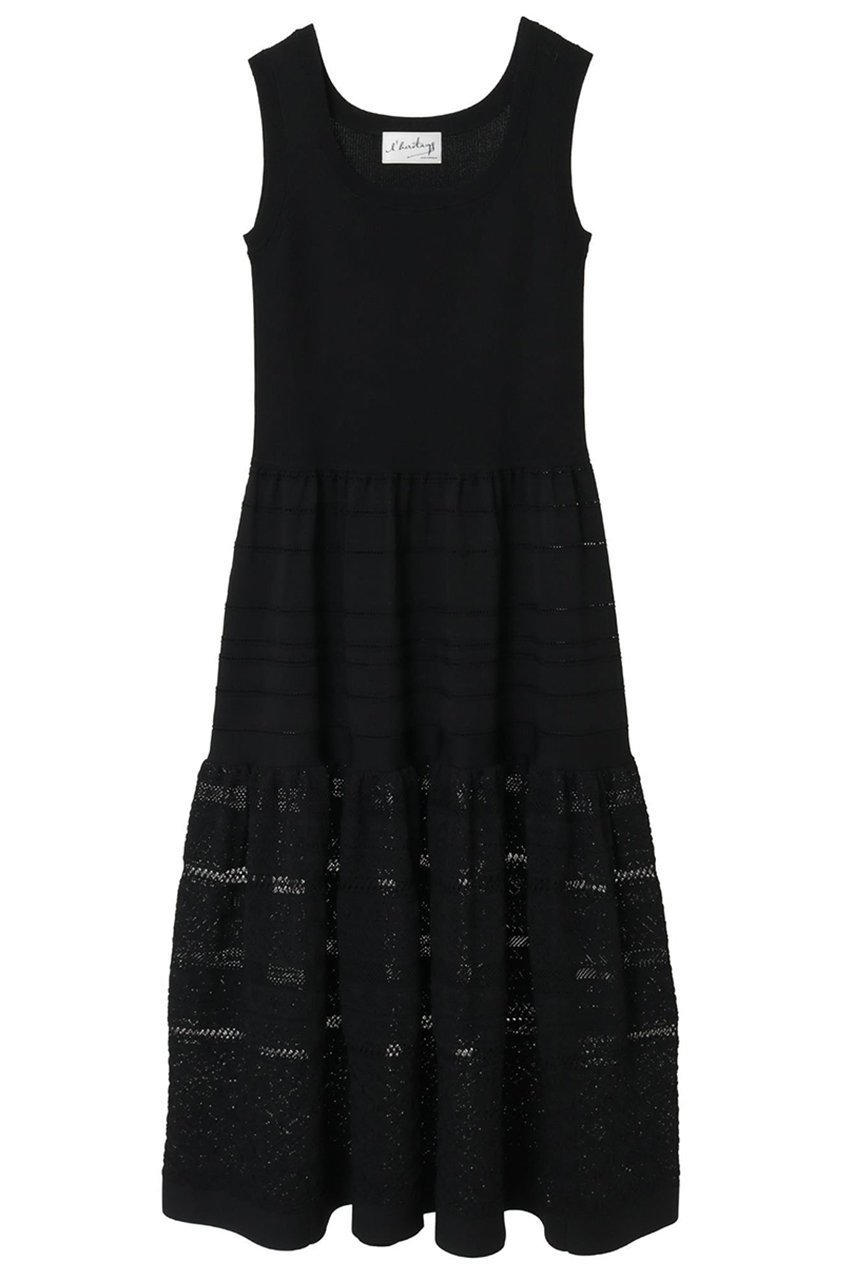 【マルティニーク/martinique】の【l heritage martinique】ニッティングレースワンピース インテリア・キッズ・メンズ・レディースファッション・服の通販 founy(ファニー) 　ファッション　Fashion　レディースファッション　Fashion for Women　ワンピース　Dresses　チュニック　Tunic Tops & Dresses　おすすめ　Recommended / Our Picks　カーディガン　Cardigan, Knitwear　ジャケット　Jacket, Outerwear　チュニック　Tunic, Long Top　ティアード　Tiered, Tiered Style　レース　Lace, Lace Fabric　ロング　Long, Long-Length　新作・新入荷　New Arrivals / New In　ブラック|ID: prp329100004879018 ipo3291000000036406405