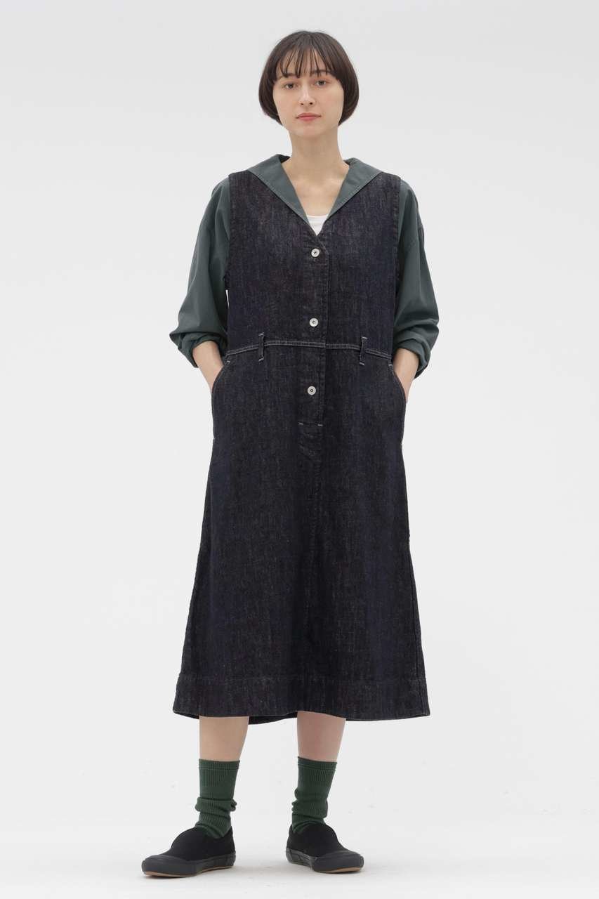 【マーガレットハウエル/MARGARET HOWELL】のCANTON BLACK LIGHT DENIM DRESS インテリア・キッズ・メンズ・レディースファッション・服の通販 founy(ファニー) 　ファッション　Fashion　レディースファッション　Fashion for Women　ワンピース　Dresses　フォーマル・パーティードレス・結婚式用ドレス　Elegant & Casual Dresses　チュニック　Tunic Tops & Dresses　チュニック　Tunic, Long Top　デニム　Denim, Jeans Material　ドレス　Dress, One-Piece　ネップ　Nepp, Slub Yarn　フレア　Flare, Flared　ループ　Loop, Loop Knit　ロング　Long, Long-Length　ワーク　Workwear, Utility Style　ヴィンテージ　Vintage Style　新作・新入荷　New Arrivals / New In　ブラック|ID: prp329100004879028 ipo3291000000036406486