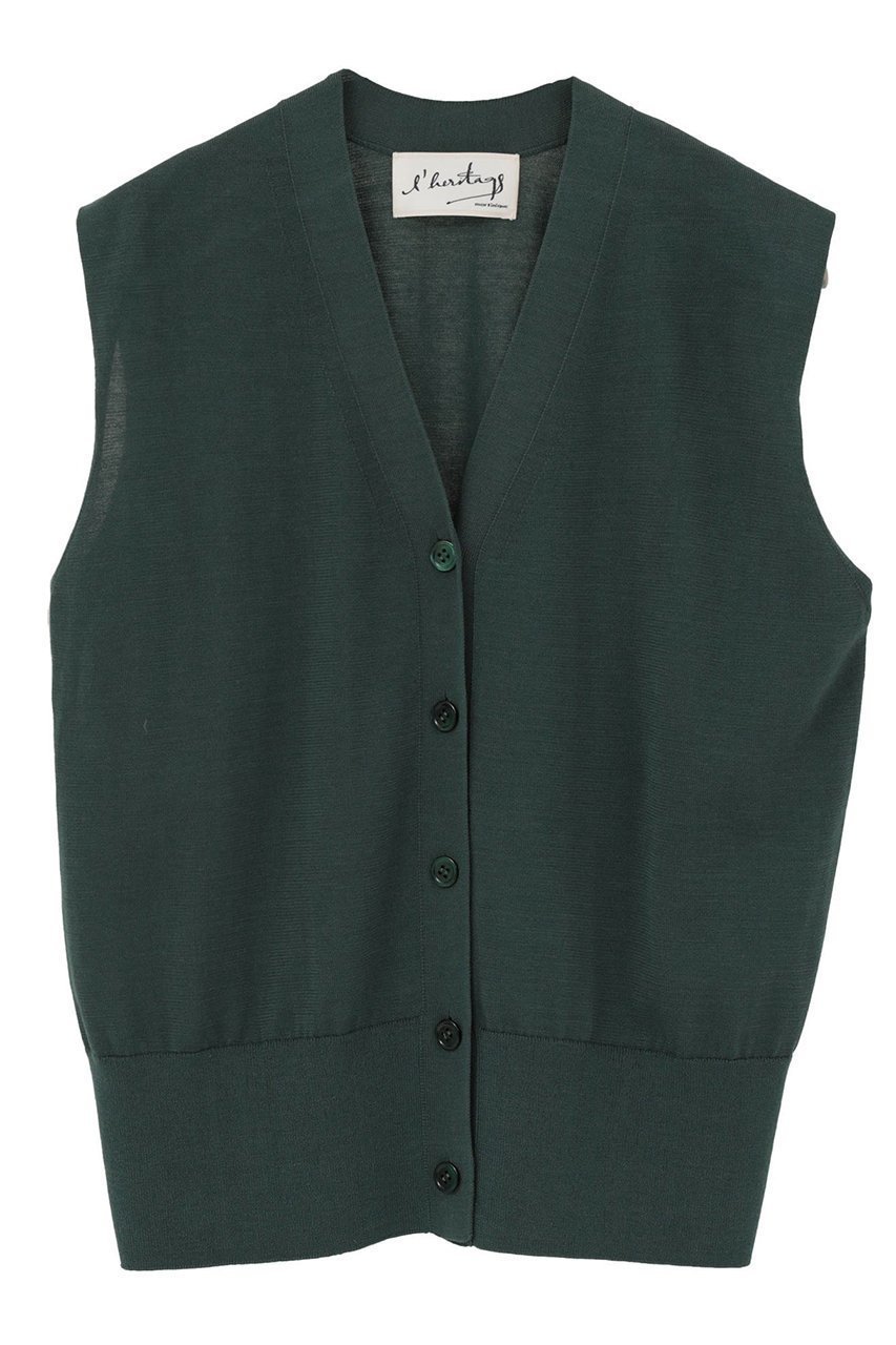 【マルティニーク/martinique】の【l heritage martinique】シルクコットンVネックジレ インテリア・キッズ・メンズ・レディースファッション・服の通販 founy(ファニー) 　ファッション　Fashion　レディースファッション　Fashion for Women　トップス・カットソー　Cut & Sew Tops　ニット　Knit Tops & Sweaters　カーディガン・羽織り　Layered Style Cardigans　ベスト&ジレ / 重ね着スタイル　Vests & Gilets　Vネックトップス　V-Neck Tops / V-Cut Neckline Shirts　おすすめ　Recommended / Our Picks　カーディガン　Cardigan, Knitwear　シルク　Silk, 100% Silk　シンプル　Simple, Minimal　ボトム　Bottoms, Lower Wear　エレガント 上品　Elegant　新作・新入荷　New Arrivals / New In　グリーン|ID: prp329100004879153 ipo3291000000036407492