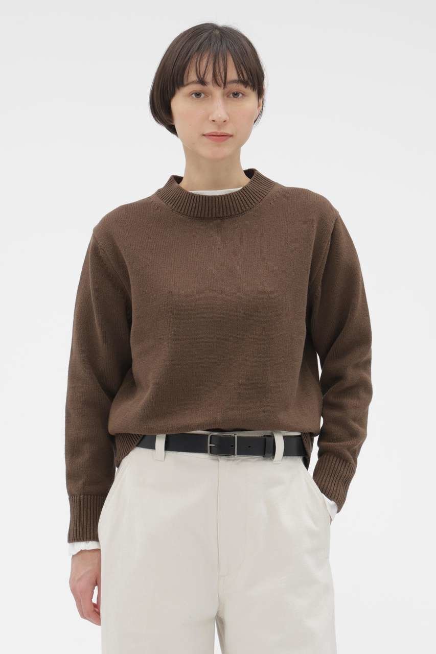 【マーガレットハウエル/MARGARET HOWELL】のSPORTS COTTON KNITWEAR インテリア・キッズ・メンズ・レディースファッション・服の通販 founy(ファニー) ファッション Fashion レディースファッション Fashion for Women トップス・カットソー Cut & Sew Tops ニット Knit Tops & Sweaters カジュアルプルオーバー・ニットトップス Pullovers & Knit Tops / Casual Pullovers コンパクト Compact, Small Size シンプル Simple, Minimal スウェット / スエット Sweatshirt, Sweatwear デニム Denim, Jeans Material バランス Balance, Style Balance フィット Fit, Slim Fit 新作・新入荷 New Arrivals / New In ブラウン|ID: prp329100004879158 ipo3291000000036407526
