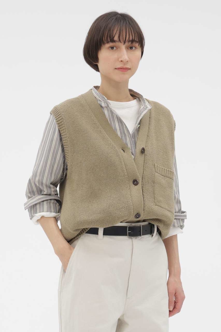 【マーガレットハウエル/MARGARET HOWELL】のRECYCLED COTTON KNITWEAR インテリア・キッズ・メンズ・レディースファッション・服の通販 founy(ファニー) 　ファッション　Fashion　レディースファッション　Fashion for Women　トップス・カットソー　Cut & Sew Tops　ニット　Knit Tops & Sweaters　カジュアルプルオーバー・ニットトップス　Pullovers & Knit Tops / Casual Pullovers　フィット　Fit, Slim Fit　ポケット　Pocket, Pocket Detail　ワーク　Workwear, Utility Style　新作・新入荷　New Arrivals / New In　グリーン|ID: prp329100004879160 ipo3291000000036407543