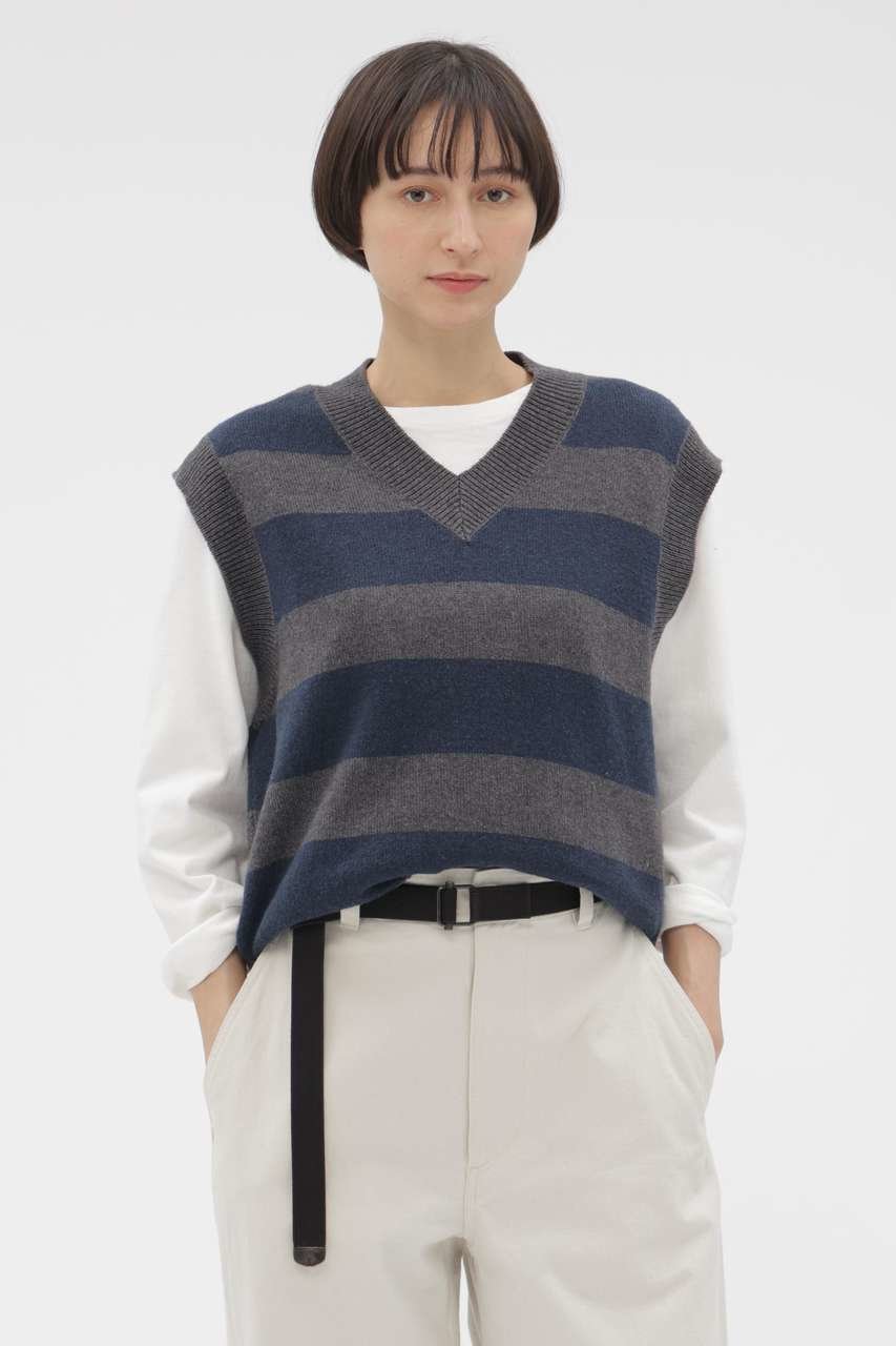 【マーガレットハウエル/MARGARET HOWELL】のWOOL COTTON KNITWEAR インテリア・キッズ・メンズ・レディースファッション・服の通販 founy(ファニー) 　ファッション　Fashion　レディースファッション　Fashion for Women　トップス・カットソー　Cut & Sew Tops　ニット　Knit Tops & Sweaters　カジュアルプルオーバー・ニットトップス　Pullovers & Knit Tops / Casual Pullovers　ストライプ　Stripe, Striped Pattern　バランス　Balance, Style Balance　ワイド　Wide, Wide Fit　新作・新入荷　New Arrivals / New In　グレー|ID: prp329100004879161 ipo3291000000036407551