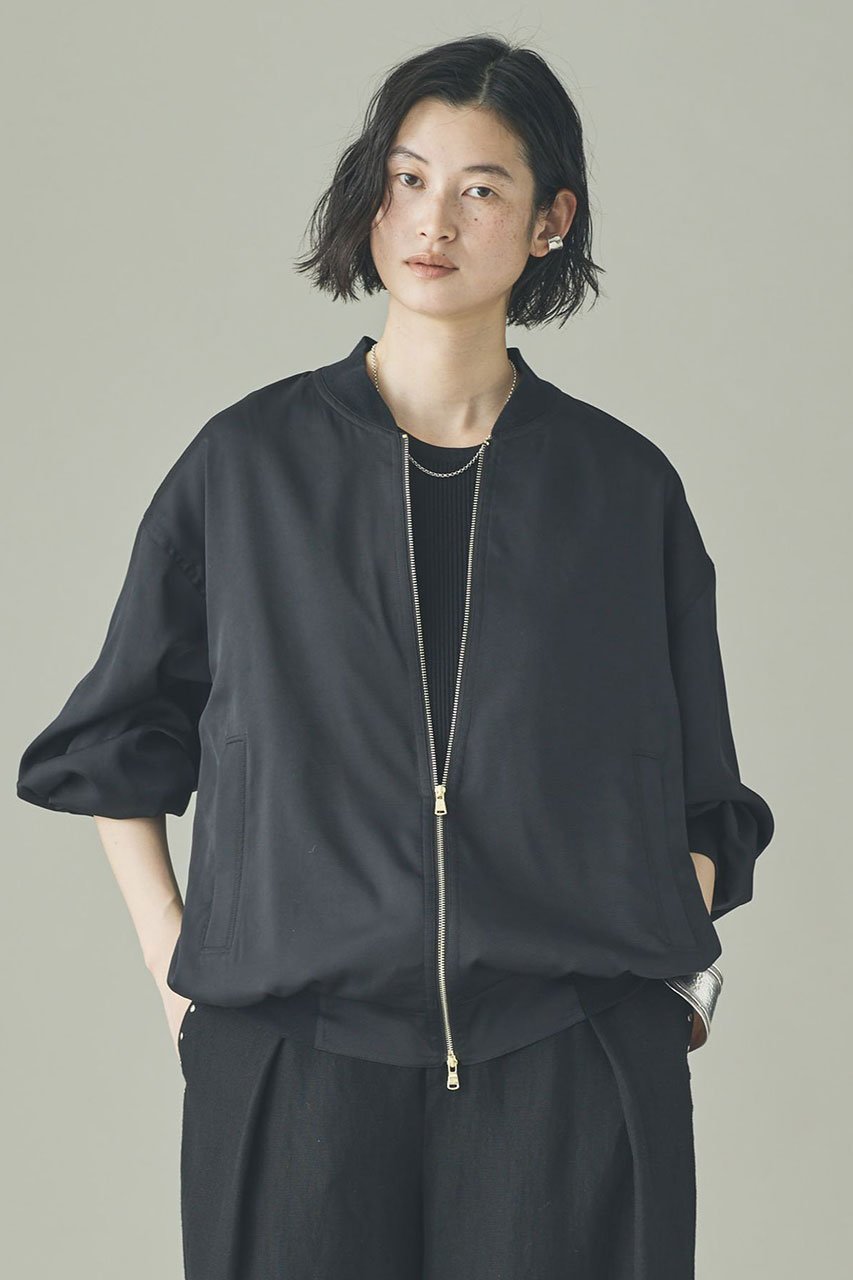 【カレンソロジー/Curensology】のツイルストレッチブルゾン インテリア・キッズ・メンズ・レディースファッション・服の通販 founy(ファウニー) 　ファッション　Fashion　レディースファッション　Fashion for Women　アウター　Coat / Outerwear Collection　レディースジャケット・軽アウター　Jackets　ブルゾンジャケット・スポーティアウター　Blouson Jackets　シルク　Silk, 100% Silk　ジャケット　Jacket, Outerwear　ダウン　Down, Puffer　ツイル　Twist, Twisted Detail　テクスチャー　Texture, Textured Fabric　フロント　Front, Front Design　ブルゾン　Blouson, Bomber Jacket　エレガント 上品　Elegant　ブラック|ID: prp329100004879724 ipo3291000000036874170