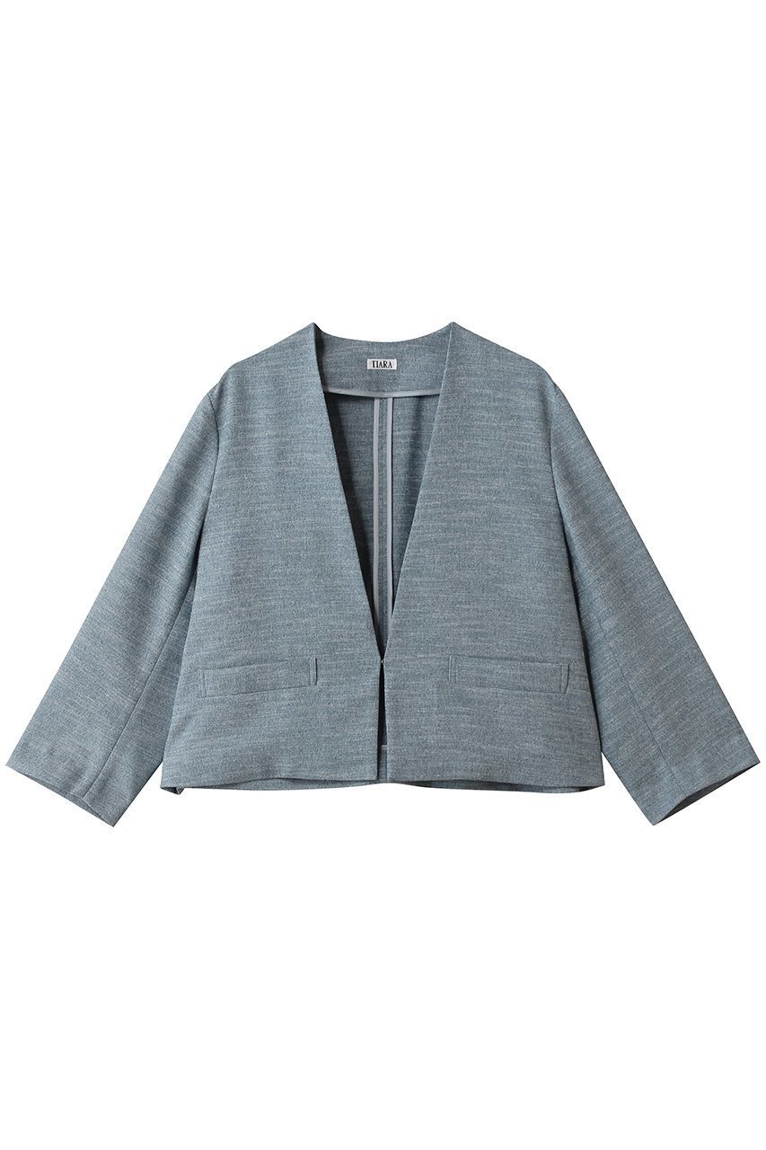 【ティアラ/Tiara】のノーカーラージャケット インテリア・キッズ・メンズ・レディースファッション・服の通販 founy(ファウニー) 　ファッション　Fashion　レディースファッション　Fashion for Women　アウター　Coat / Outerwear Collection　レディースジャケット・軽アウター　Jackets　ショート　Short, Short Length　シンプル　Simple, Minimal　ジャケット　Jacket, Outerwear　パーティ　Party, Party Style　メランジ　Melange, Mixed Yarn　エレガント 上品　Elegant　再入荷　Restock / Back in Stock　ブルー|ID: prp329100004879804 ipo3291000000037239804