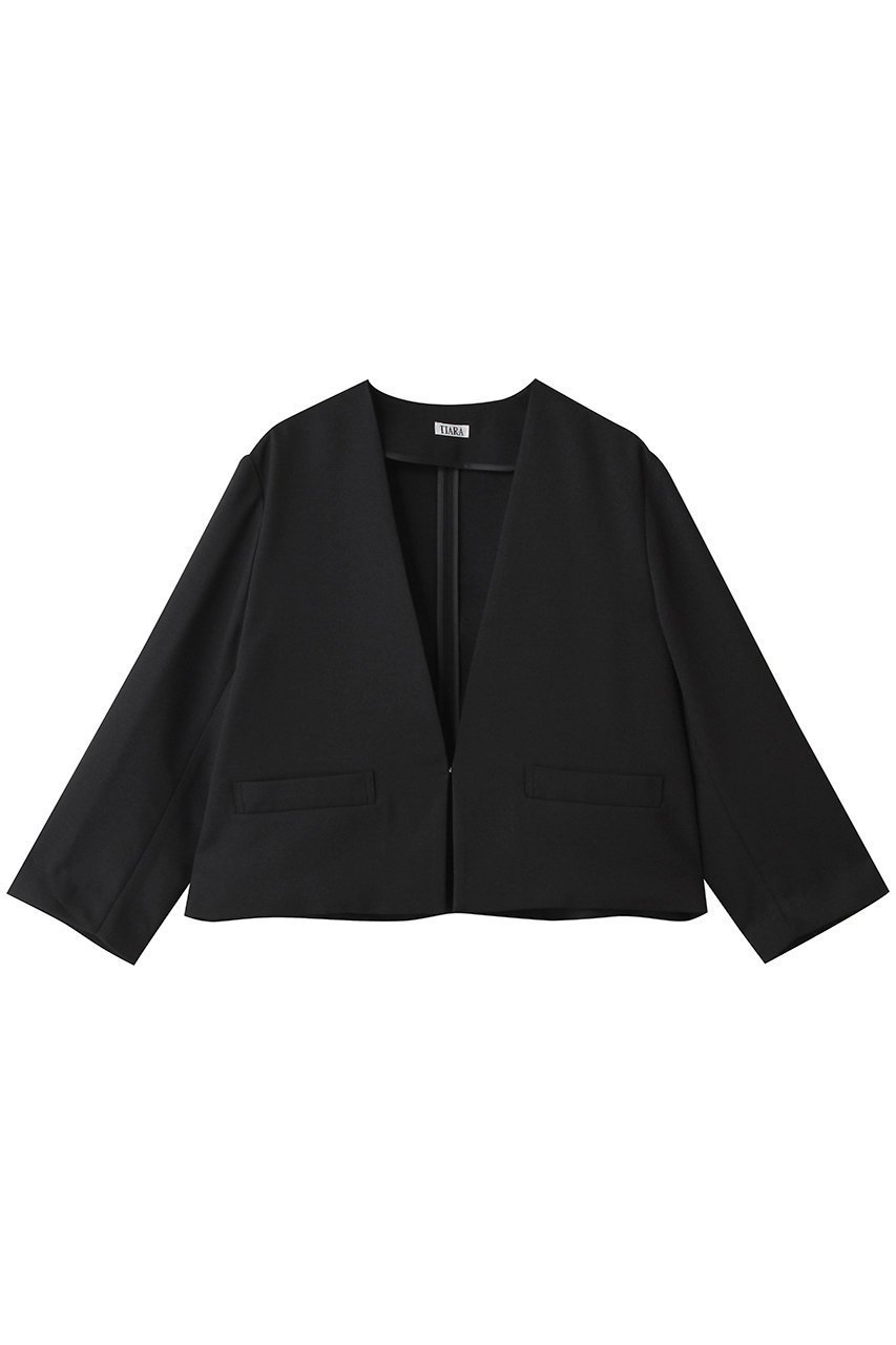 【ティアラ/Tiara】のノーカーラージャケット インテリア・キッズ・メンズ・レディースファッション・服の通販 founy(ファウニー) 　ファッション　Fashion　レディースファッション　Fashion for Women　アウター　Coat / Outerwear Collection　レディースジャケット・軽アウター　Jackets　ショート　Short, Short Length　シンプル　Simple, Minimal　ジャケット　Jacket, Outerwear　パーティ　Party, Party Style　メランジ　Melange, Mixed Yarn　エレガント 上品　Elegant　再入荷　Restock / Back in Stock　ブラック|ID: prp329100004879804 ipo3291000000037239805