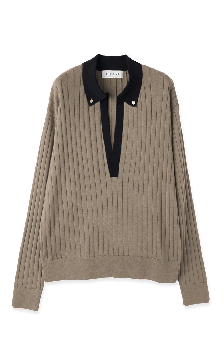 【クルニ/CULLNI】の【UNISEX】ワイド リブ スキッパー カラー ニットプルオーバー インテリア・キッズ・メンズ・レディースファッション・服の通販 founy(ファウニー) 　ファッション　Fashion　レディースファッション　Fashion for Women　トップス・カットソー　Cut & Sew Tops　ニット　Knit Tops & Sweaters　カジュアルプルオーバー・ニットトップス　Pullovers & Knit Tops / Casual Pullovers　ユニセックス　Unisex, Genderless　エアリー　Airy Texture　スキッパー　Skipper, Open Collar　ワイド　Wide, Wide Fit　エレガント 上品　Elegant　ベージュ|ID: prp329100004879839 ipo3291000000036874490