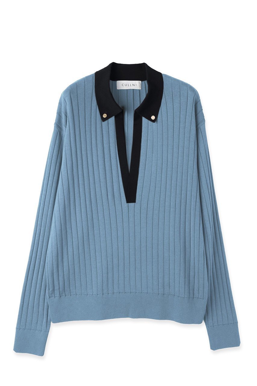 【クルニ/CULLNI】の【UNISEX】ワイド リブ スキッパー カラー ニットプルオーバー インテリア・キッズ・メンズ・レディースファッション・服の通販 founy(ファウニー) 　ファッション　Fashion　レディースファッション　Fashion for Women　トップス・カットソー　Cut & Sew Tops　ニット　Knit Tops & Sweaters　カジュアルプルオーバー・ニットトップス　Pullovers & Knit Tops / Casual Pullovers　ユニセックス　Unisex, Genderless　エアリー　Airy Texture　スキッパー　Skipper, Open Collar　ワイド　Wide, Wide Fit　エレガント 上品　Elegant　サックス|ID: prp329100004879839 ipo3291000000036874491