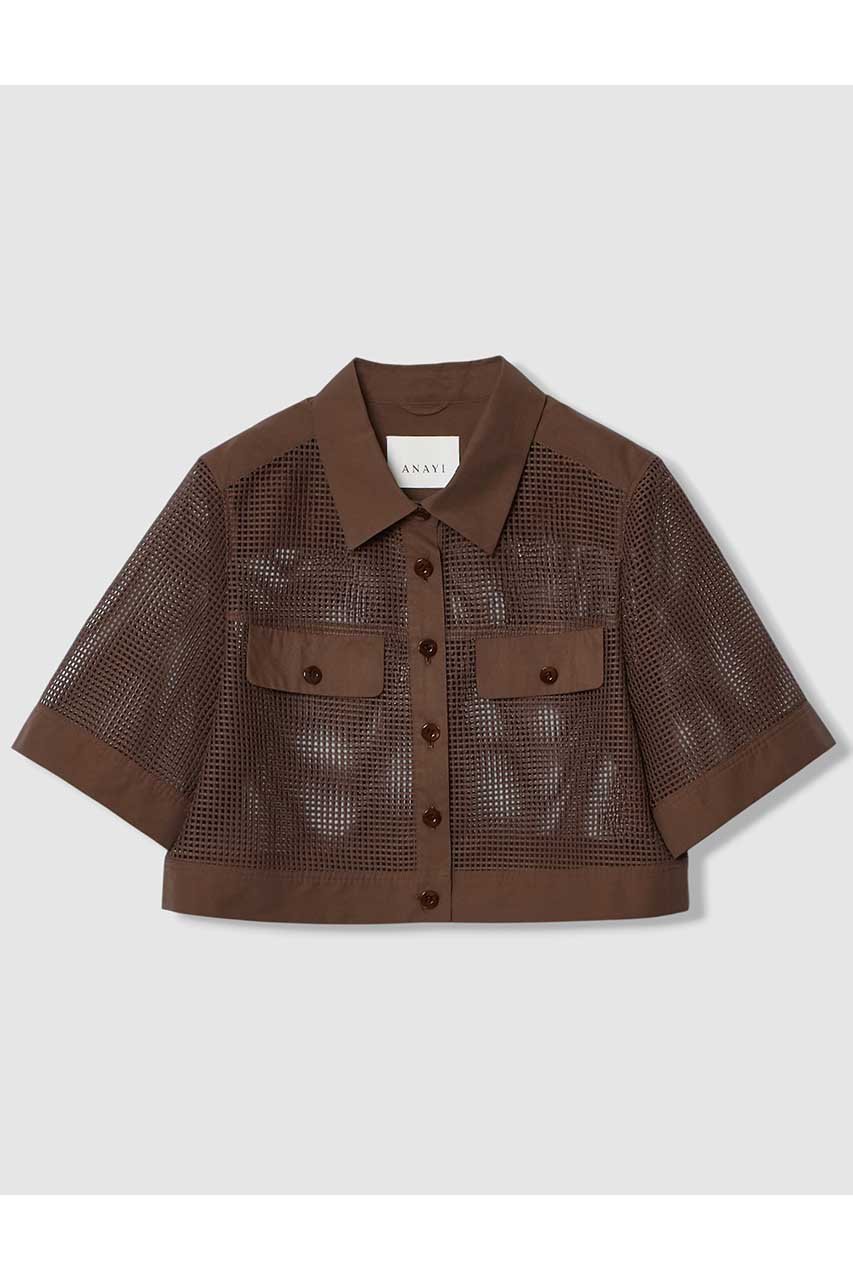 【アナイ/ANAYI】の【セットアップ対応商品】メッシュラッセル5分袖シャツブルゾン インテリア・キッズ・メンズ・レディースファッション・服の通販 founy(ファニー) 　ファッション　Fashion　レディースファッション　Fashion for Women　アウター　Coat / Outerwear Collection　レディースジャケット・軽アウター　Jackets　ブルゾンジャケット・スポーティアウター　Blouson Jackets　おすすめ　Recommended / Our Picks　コンビ　Combo, Combination Style　ジャケット　Jacket, Outerwear　スポーティ　Sporty, Casual Athletic　スリーブ　Sleeve, Long Sleeve / Short Sleeve　セットアップ　Set-Up, Coordinated Outfit　ハーフ　Half, Half-Length　ブルゾン　Blouson, Bomber Jacket　ポケット　Pocket, Pocket Detail　メッシュ　Mesh, Net Fabric　ラッセル　Raschel, Raschel Lace　新作・新入荷　New Arrivals / New In　ブラウン|ID: prp329100004879865 ipo3291000000036413116