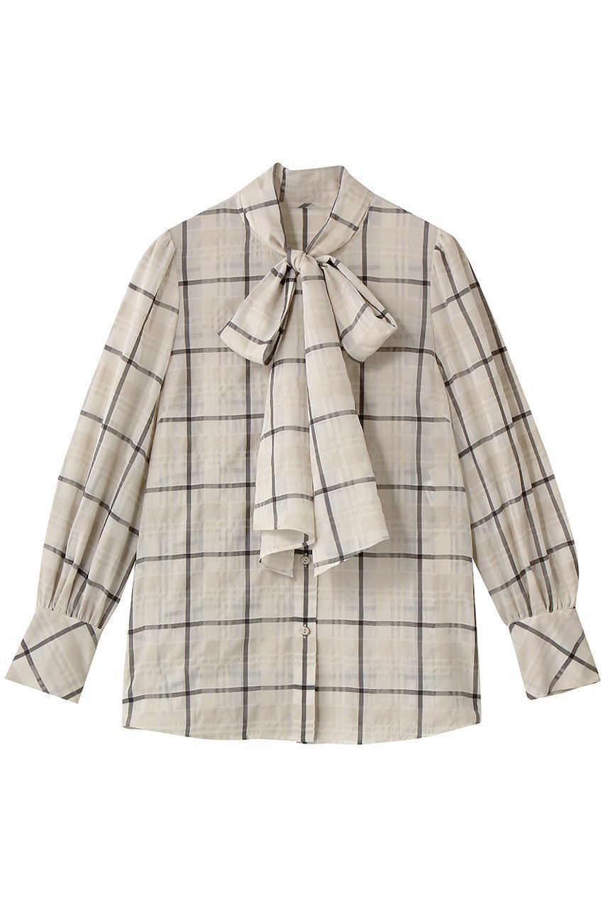 【アルアバイル/allureville】のシアーチェックボウブラウス 人気、トレンドファッション・服の通販 founy(ファニー) ファッション Fashion レディースファッション Fashion for Women トップス・カットソー Cut & Sew Tops シャツ・ブラウス・オフィスカジュアル Elegant Blouses & Button-Ups シアー Sheer, See-Through スリーブ Sleeve, Long Sleeve / Short Sleeve チェック Check, Plaid, Tartan デニム Denim, Jeans Material ロング Long, Long-Length エレガント 上品 Elegant 新作・新入荷 New Arrivals / New In other-1|ID: prp329100004879870 ipo3291000000036413144