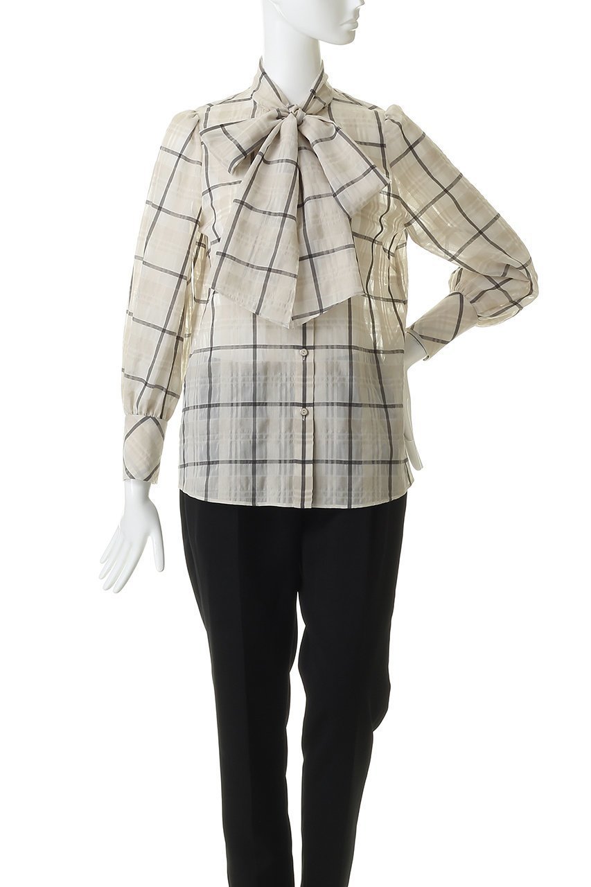 【アルアバイル/allureville】のシアーチェックボウブラウス 人気、トレンドファッション・服の通販 founy(ファニー) ファッション Fashion レディースファッション Fashion for Women トップス・カットソー Cut & Sew Tops シャツ・ブラウス・オフィスカジュアル Elegant Blouses & Button-Ups シアー Sheer, See-Through スリーブ Sleeve, Long Sleeve / Short Sleeve チェック Check, Plaid, Tartan デニム Denim, Jeans Material ロング Long, Long-Length エレガント 上品 Elegant 新作・新入荷 New Arrivals / New In other-2|ID: prp329100004879870 ipo3291000000036413150