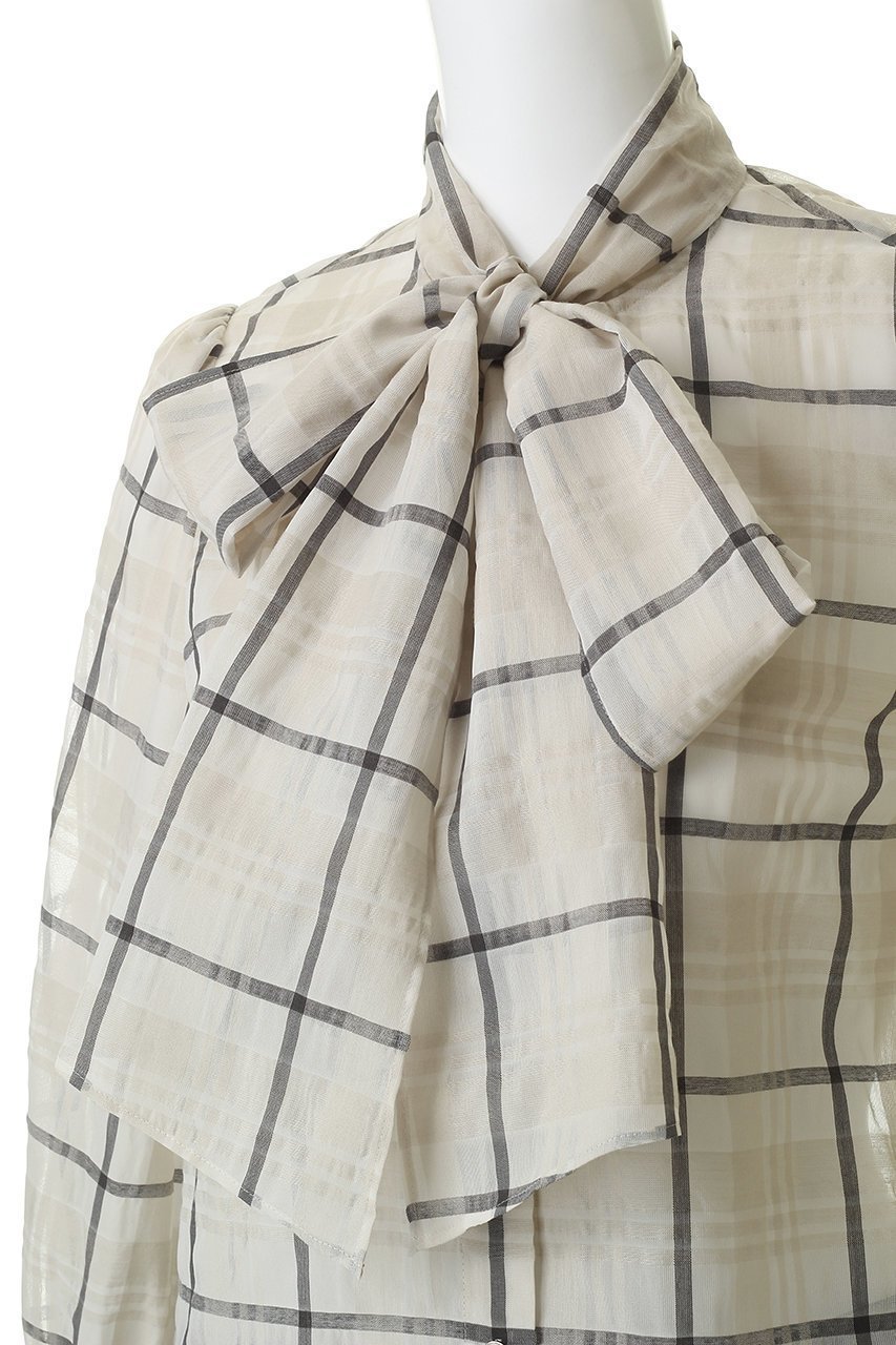【アルアバイル/allureville】のシアーチェックボウブラウス 人気、トレンドファッション・服の通販 founy(ファニー) ファッション Fashion レディースファッション Fashion for Women トップス・カットソー Cut & Sew Tops シャツ・ブラウス・オフィスカジュアル Elegant Blouses & Button-Ups シアー Sheer, See-Through スリーブ Sleeve, Long Sleeve / Short Sleeve チェック Check, Plaid, Tartan デニム Denim, Jeans Material ロング Long, Long-Length エレガント 上品 Elegant 新作・新入荷 New Arrivals / New In other-5|ID: prp329100004879870 ipo3291000000036413154