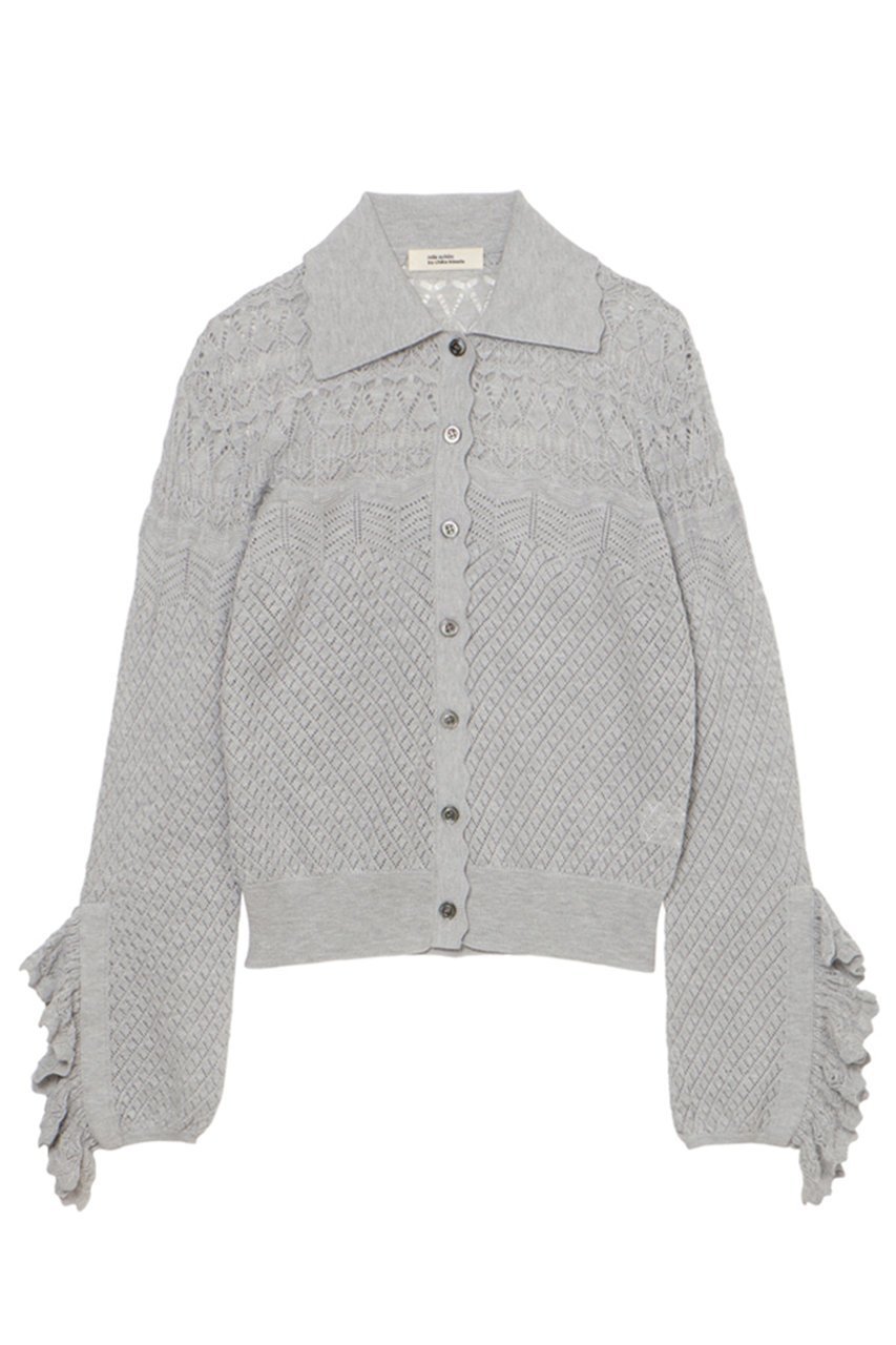 【ミラ ショーン バイ チカ キサダ/mila schon by chika kisada】のアイレットすかし編み襟付きカーディガン 人気、トレンドファッション・服の通販 founy(ファニー) 　ファッション　Fashion　レディースファッション　Fashion for Women　トップス・カットソー　Cut & Sew Tops　ニット　Knit Tops & Sweaters　カーディガン・羽織り　Layered Style Cardigans　アイレット　Eyelet Lace　カーディガン　Cardigan, Knitwear　シルク　Silk, 100% Silk　レース　Lace, Lace Fabric　新作・新入荷　New Arrivals / New In　 other-1|ID: prp329100004879903 ipo3291000000036413357