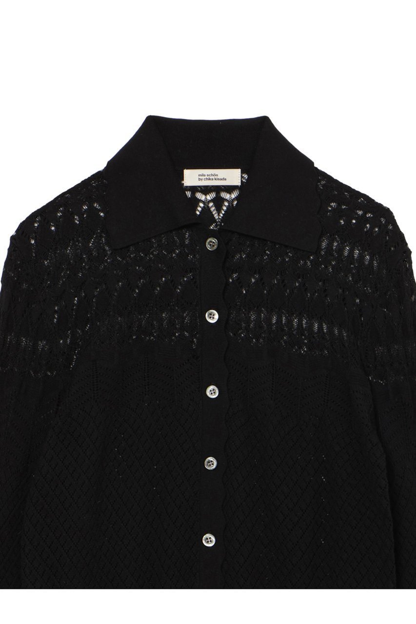 【ミラ ショーン バイ チカ キサダ/mila schon by chika kisada】のアイレットすかし編み襟付きカーディガン 人気、トレンドファッション・服の通販 founy(ファニー) 　ファッション　Fashion　レディースファッション　Fashion for Women　トップス・カットソー　Cut & Sew Tops　ニット　Knit Tops & Sweaters　カーディガン・羽織り　Layered Style Cardigans　アイレット　Eyelet Lace　カーディガン　Cardigan, Knitwear　シルク　Silk, 100% Silk　レース　Lace, Lace Fabric　新作・新入荷　New Arrivals / New In　other-3|ID: prp329100004879903 ipo3291000000036413363