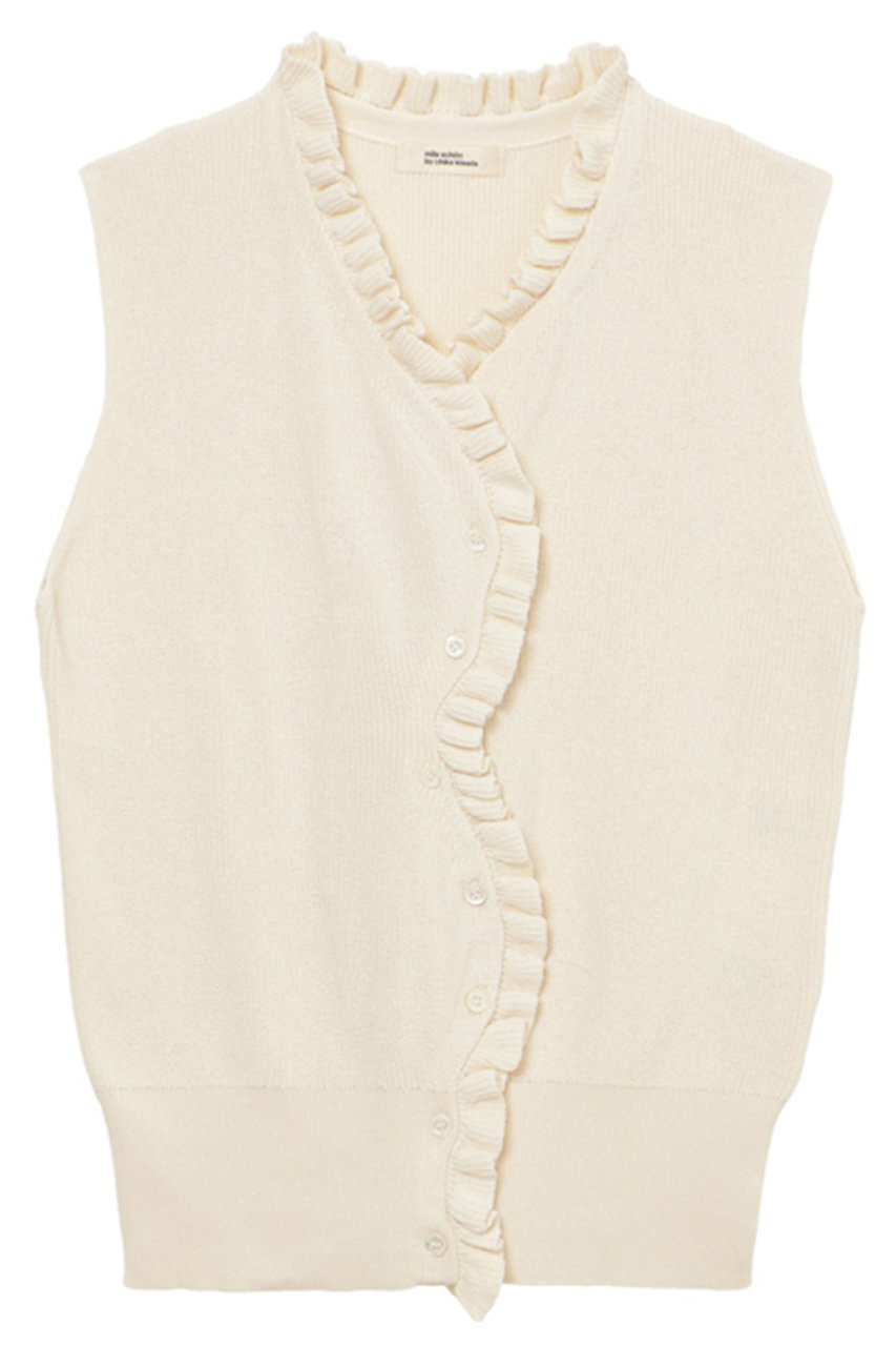 【ミラ ショーン バイ チカ キサダ/mila schon by chika kisada】のフリルリブニットベスト インテリア・キッズ・メンズ・レディースファッション・服の通販 founy(ファニー) 　ファッション　Fashion　レディースファッション　Fashion for Women　トップス・カットソー　Cut & Sew Tops　ニット　Knit Tops & Sweaters　ベスト&ジレ / 重ね着スタイル　Vests & Gilets　カジュアルプルオーバー・ニットトップス　Pullovers & Knit Tops / Casual Pullovers　アシンメトリー　Asymmetrical Style　トレンド　Trend, Trending Now　フリル　Frill, Ruffle　ベスト　Vest, Waistcoat　新作・新入荷　New Arrivals / New In　畦　Ribbed Knit　アイボリー|ID: prp329100004879905 ipo3291000000036413373