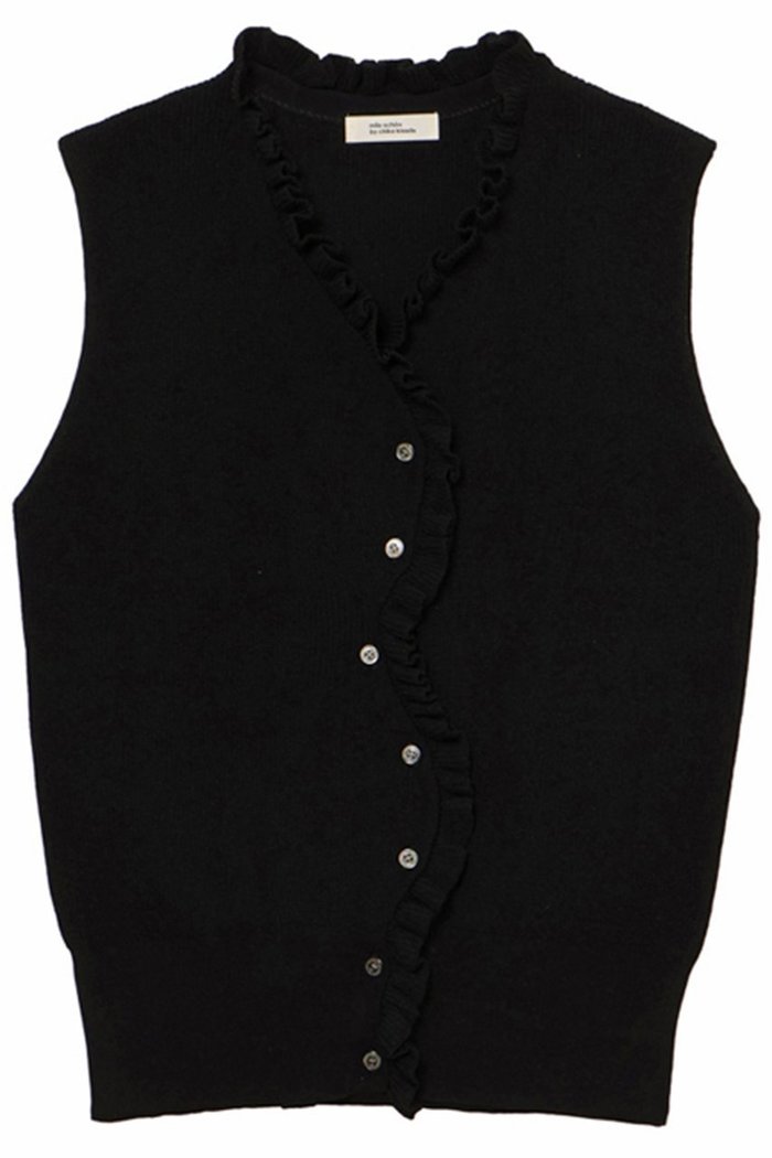 【ミラ ショーン バイ チカ キサダ/mila schon by chika kisada】のフリルリブニットベスト インテリア・キッズ・メンズ・レディースファッション・服の通販 founy(ファニー) https://founy.com/ ファッション Fashion レディースファッション Fashion for Women トップス・カットソー Cut & Sew Tops ニット Knit Tops & Sweaters ベスト&ジレ / 重ね着スタイル Vests & Gilets カジュアルプルオーバー・ニットトップス Pullovers & Knit Tops / Casual Pullovers アシンメトリー Asymmetrical Style トレンド Trend, Trending Now フリル Frill, Ruffle ベスト Vest, Waistcoat 畦 Ribbed Knit |ID: prp329100004879905 ipo3291000000036874766