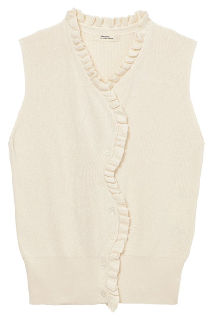 【ミラ ショーン バイ チカ キサダ/mila schon by chika kisada】のフリルリブニットベスト インテリア・キッズ・メンズ・レディースファッション・服の通販 founy(ファニー) https://founy.com/ ファッション Fashion レディースファッション Fashion for Women トップス・カットソー Cut & Sew Tops ニット Knit Tops & Sweaters ベスト&ジレ / 重ね着スタイル Vests & Gilets カジュアルプルオーバー・ニットトップス Pullovers & Knit Tops / Casual Pullovers アシンメトリー Asymmetrical Style トレンド Trend, Trending Now フリル Frill, Ruffle ベスト Vest, Waistcoat 畦 Ribbed Knit |ID: prp329100004879905 ipo3291000000036874768