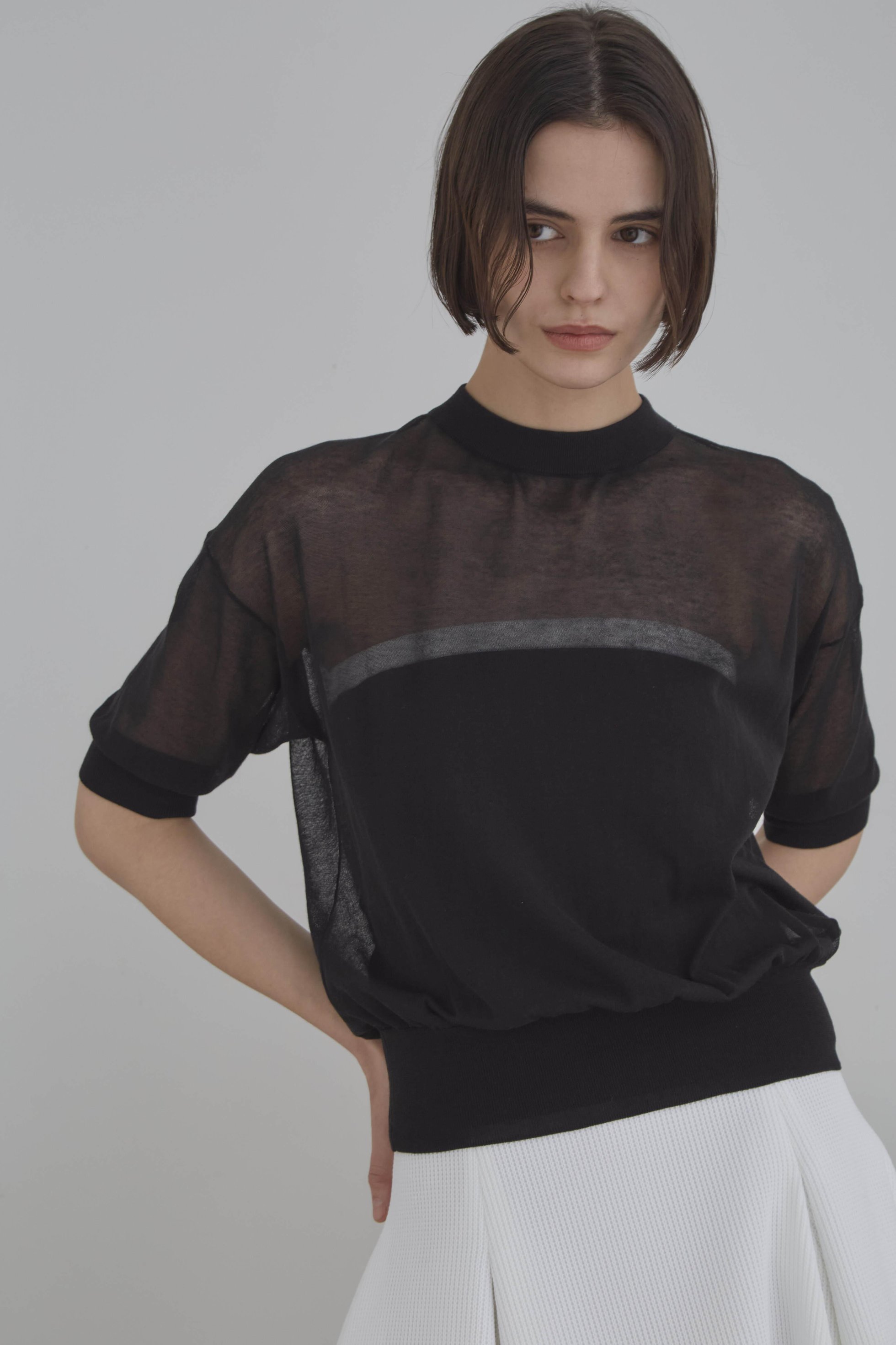 【ル フィル/LE PHIL】の《LE PHIL》ハーフスリーブシアーニット 人気、トレンドファッション・服の通販 founy(ファニー) 　ファッション　Fashion　レディースファッション　Fashion for Women　トップス・カットソー　Cut & Sew Tops　ニット　Knit Tops & Sweaters　カジュアルプルオーバー・ニットトップス　Pullovers & Knit Tops / Casual Pullovers　インナー　Innerwear　シアー　Sheer, See-Through　スタンダード　Standard, Basic　エレガント 上品　Elegant　新作・新入荷　New Arrivals / New In　 other-1|ID: prp329100004880003 ipo3291000000036413973