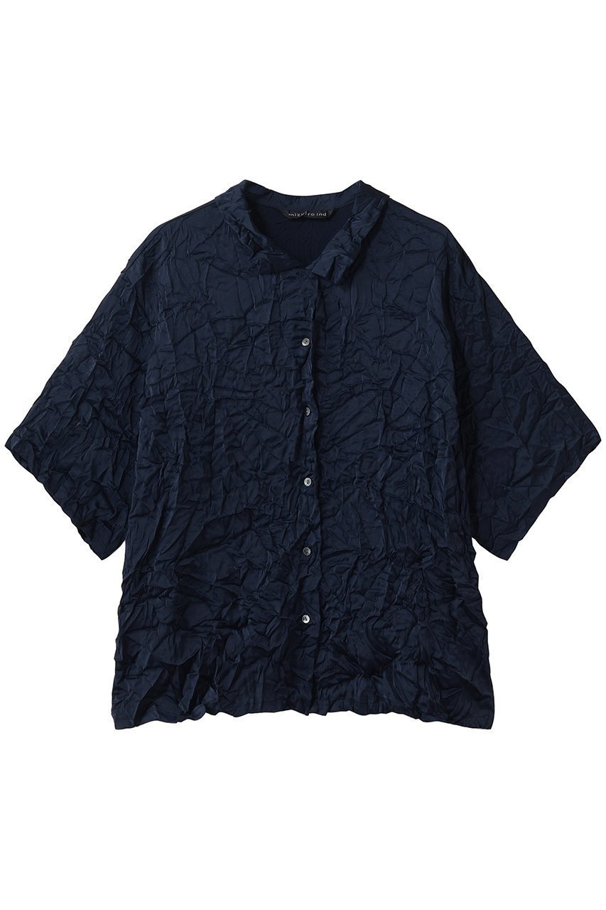 【ミズイロ インド/mizuiro ind】のwasher half slv shirt シャツ インテリア・キッズ・メンズ・レディースファッション・服の通販 founy(ファニー) 　ファッション　Fashion　レディースファッション　Fashion for Women　トップス・カットソー　Cut & Sew Tops　シャツ・ブラウス・オフィスカジュアル　Elegant Blouses & Button-Ups　おすすめ　Recommended / Our Picks　ショート　Short, Short Length　スリーブ　Sleeve, Long Sleeve / Short Sleeve　タンク　Tank Top, Sleeveless Top　ワッシャー　Washer, Crinkled Finish　エレガント 上品　Elegant　新作・新入荷　New Arrivals / New In　navy|ID: prp329100004880043 ipo3291000000036414341