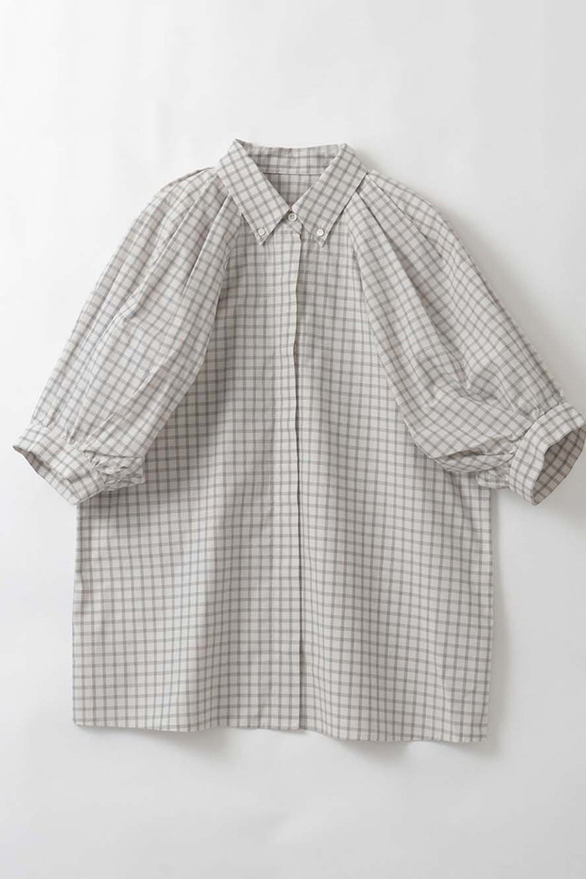 【ハー/HER.】のショルダータックチェックブラウス インテリア・キッズ・メンズ・レディースファッション・服の通販 founy(ファニー) 　ファッション　Fashion　レディースファッション　Fashion for Women　トップス・カットソー　Cut & Sew Tops　シャツ・ブラウス・オフィスカジュアル　Elegant Blouses & Button-Ups　ショート　Short, Short Length　シンプル　Simple, Minimal　スリーブ　Sleeve, Long Sleeve / Short Sleeve　ダウン　Down, Puffer　チェック　Check, Plaid, Tartan　デニム　Denim, Jeans Material　モノトーン　Monotone, Black and White　夏　Summer　新作・新入荷　New Arrivals / New In　ベージュ|ID: prp329100004880049 ipo3291000000036414392