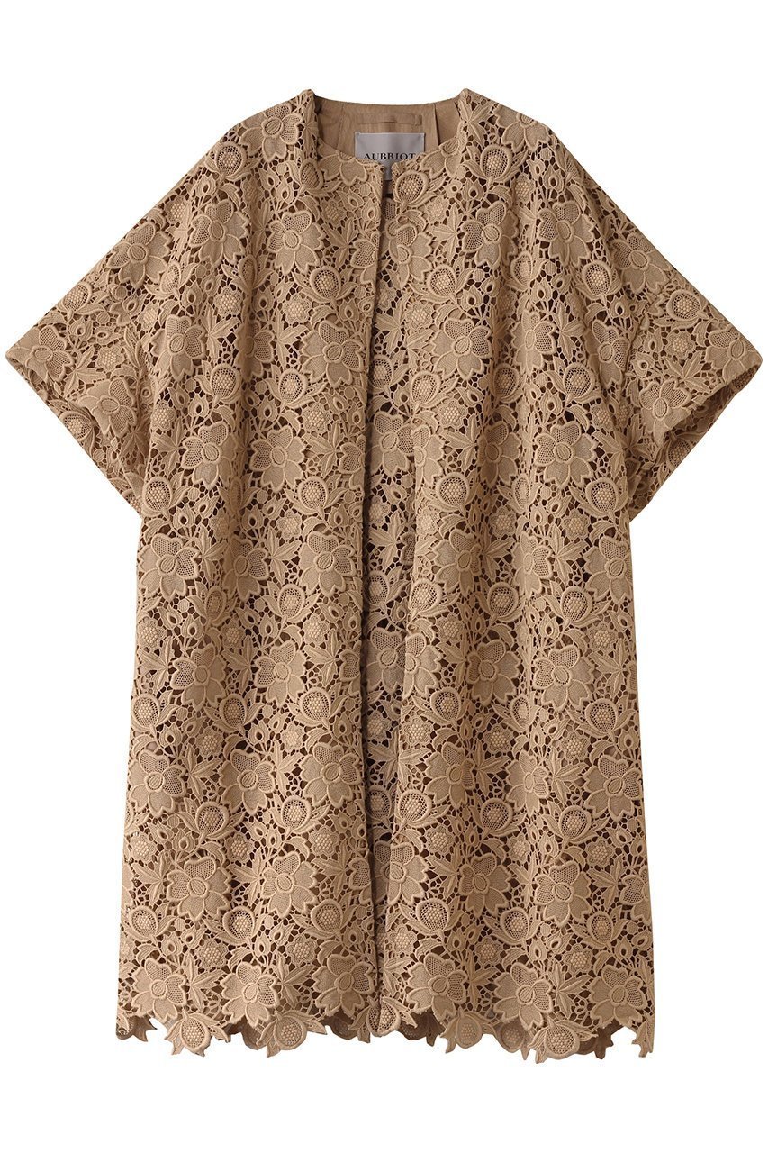 【オブリオ/AUBRIOT】のフラワーレース トッパーコート インテリア・キッズ・メンズ・レディースファッション・服の通販 founy(ファウニー) 　ファッション　Fashion　レディースファッション　Fashion for Women　アウター　Coat / Outerwear Collection　コート・ロングコート・ピーコート　Long Coats, Peacoats & More　ケミカル　Chemical, Chemical Wash　コンパクト　Compact, Small Size　ショート　Short, Short Length　スリーブ　Sleeve, Long Sleeve / Short Sleeve　トッパー　Topper, Light Cardigan　フォルム　Silhouette, Form　フラワー　Flower, Floral　モダン　Modern, Contemporary　モチーフ　Motif, Design Theme　レース　Lace, Lace Fabric　再入荷　Restock / Back in Stock　ベージュ|ID: prp329100004880892 ipo3291000000036828686