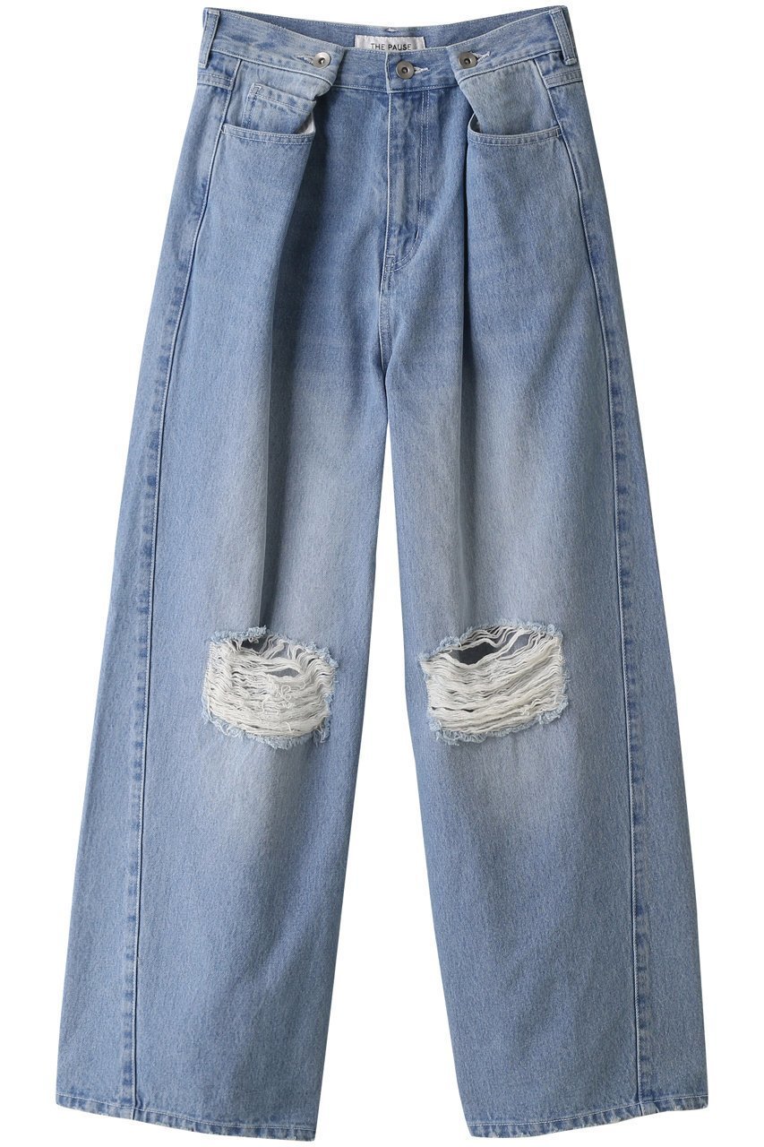 【ウィムガゼット/Whim Gazette】の【THE PAUSE】タックデニムパンツ インテリア・キッズ・メンズ・レディースファッション・服の通販 founy(ファニー) 　ファッション　Fashion　レディースファッション　Fashion for Women　パンツ　Pants & Trousers　デニムパンツ・ジーンズ・美脚デニム　Denim Jeans & Pants　ダウン　Down, Puffer　ダメージ　Distressed, Destroyed　デニム　Denim, Jeans Material　ワイド　Wide, Wide Fit　ブルー|ID: prp329100004881010 ipo3291000000036431587