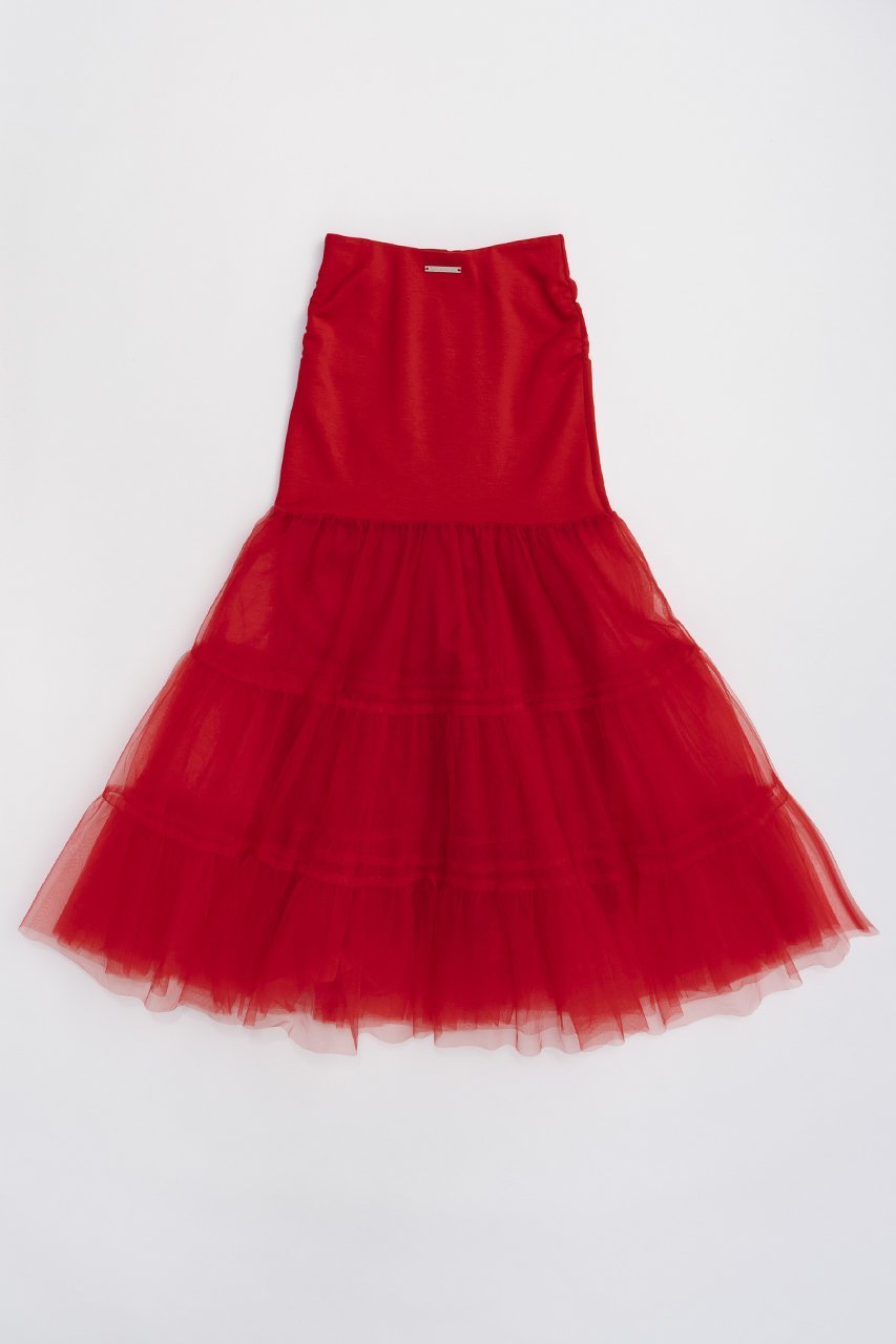【プランク プロジェクト/PRANK PROJECT】のチュールドッキングボリュームスカート / Tulle Docking Volume Skirt インテリア・キッズ・メンズ・レディースファッション・服の通販 founy(ファウニー) 　ファッション　Fashion　レディースファッション　Fashion for Women　スカート　Skirts　ロングスカート　Long Skirts / Maxi & Midi Skirts　ストレッチ　Stretch, Stretchy Fabric　チュール　Tulip, Tulip Motif　フィット　Fit, Slim Fit　ペチコート　Petticoat, Underskirt　ロング　Long, Long-Length　RED(レッド)|ID: prp329100004881107 ipo3291000000036831728