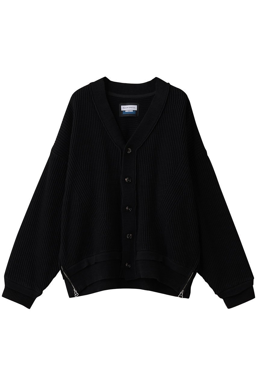 【メゾンスペシャル/MAISON SPECIAL】の【UNISEX】プライムオーバーアゼアミサイドジップカーディガン インテリア・キッズ・メンズ・レディースファッション・服の通販 founy(ファニー) 　ファッション　Fashion　レディースファッション　Fashion for Women　トップス・カットソー　Cut & Sew Tops　カーディガン・羽織り　Layered Style Cardigans　シャツ・ブラウス・オフィスカジュアル　Elegant Blouses & Button-Ups　ロングTシャツ・Tシャツ　Longline T-Shirts & Tees　カットソー・ベーシックTシャツ　Cut-and-Sewn Tops / Stretch Tees & Basics　ユニセックス　Unisex, Genderless　カーディガン　Cardigan, Knitwear　ジップ　Zip, Zipper　スリット　Slit, Slit Detail　畦　Ribbed Knit　BLK(ブラック)|ID: prp329100004881290 ipo3291000000036433932