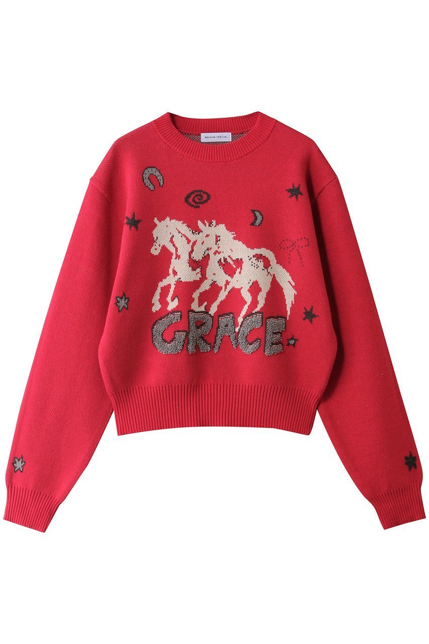 【メゾンスペシャル/MAISON SPECIAL】のHorse Knit/ホースニット インテリア・キッズ・メンズ・レディースファッション・服の通販 founy(ファニー) ファッション Fashion レディースファッション Fashion for Women トップス・カットソー Cut & Sew Tops ニット Knit Tops & Sweaters カジュアルプルオーバー・ニットトップス Pullovers & Knit Tops / Casual Pullovers グラフィック Graphic, Graphic Design ジャカード/ジャガード Jacquard, Woven Pattern バランス Balance, Style Balance ボトム Bottoms, Lower Wear RED(レッド)|ID: prp329100004881496 ipo3291000000036435462