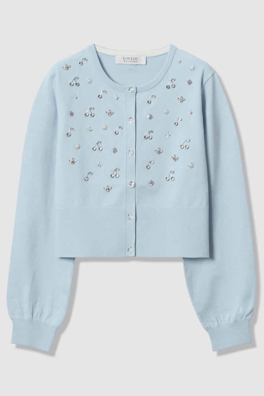 【アルアバイル/allureville】の【LOULOU WILLOUGHBY】CHERRYビジューカーディガン インテリア・キッズ・メンズ・レディースファッション・服の通販 founy(ファニー) ファッション Fashion レディースファッション Fashion for Women トップス・カットソー Cut & Sew Tops ニット Knit Tops & Sweaters カーディガン・羽織り Layered Style Cardigans カーディガン Cardigan, Knitwear コンパクト Compact, Small Size ビジュー Bijou, Jewel-like Accent モチーフ Motif, Design Theme 春 Spring サックス|ID: prp329100004881533 ipo3291000000036435853