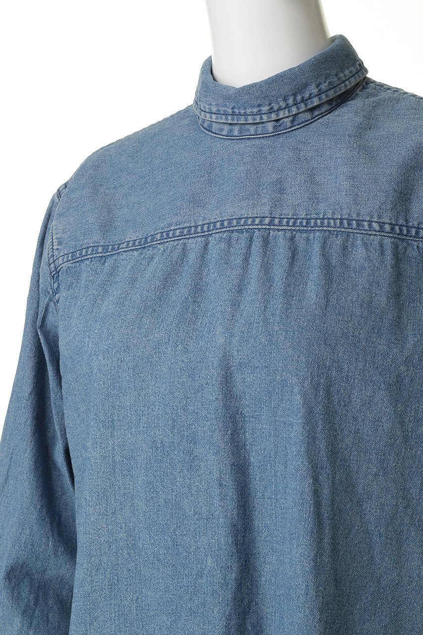 【バウト/BOWTE】のDENIM STAND COLLAR LONG SLEEVE SHIRT 人気、トレンドファッション・服の通販 founy(ファニー) 　ファッション　Fashion　レディースファッション　Fashion for Women　トップス・カットソー　Cut & Sew Tops　シャツ・ブラウス・オフィスカジュアル　Elegant Blouses & Button-Ups　シンプル　Simple, Minimal　スタンド　Stand Collar, Upright Stand　スリット　Slit, Slit Detail　スリーブ　Sleeve, Long Sleeve / Short Sleeve　デニム　Denim, Jeans Material　ボトム　Bottoms, Lower Wear　モダン　Modern, Contemporary　ロング　Long, Long-Length　other-5|ID: prp329100004881819 ipo3291000000036438191