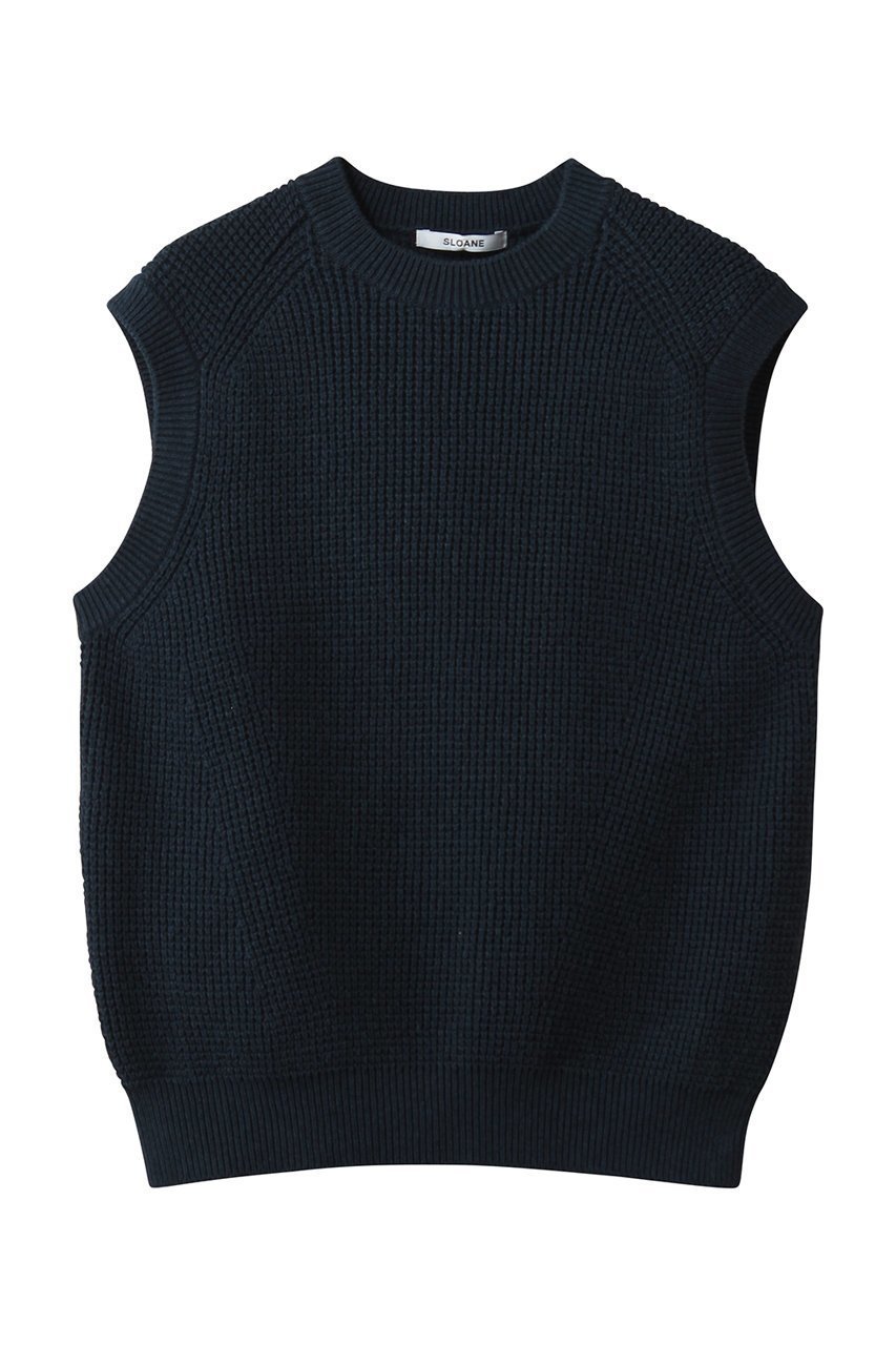【スローン/SLOANE】の7G変形片畦編み コットン クルーネックベスト インテリア・キッズ・メンズ・レディースファッション・服の通販 founy(ファニー) 　ファッション　Fashion　レディースファッション　Fashion for Women　トップス・カットソー　Cut & Sew Tops　ニット　Knit Tops & Sweaters　ベスト&ジレ / 重ね着スタイル　Vests & Gilets　カジュアルプルオーバー・ニットトップス　Pullovers & Knit Tops / Casual Pullovers　畦編みニット・テクスチャードトップス　Ribbed Knit Sweaters / Textured Knit Tops　シンプル　Simple, Minimal　デニム　Denim, Jeans Material　新作・新入荷　New Arrivals / New In　畦　Ribbed Knit　軽量　Lightweight, Ultra Light　ネイビー|ID: prp329100004881834 ipo3291000000036438315
