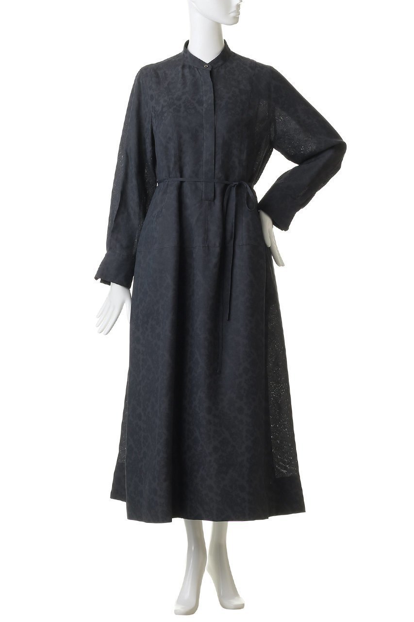 【エブール/ebure】のフラワービスジャカード バンドカラーワンピース 人気、トレンドファッション・服の通販 founy(ファニー) 　ファッション　Fashion　レディースファッション　Fashion for Women　ワンピース　Dresses　チュニック　Tunic Tops & Dresses　おすすめ　Recommended / Our Picks　なめらか　Smooth, Silky Texture　カフス　Cuff Design　ジャカード／ジャガード　Jacquard, Woven Pattern　チュニック　Tunic, Long Top　ドレープ　Drape, Draping Fabric　フォルム　Silhouette, Form　other-2|ID: prp329100004881844 ipo3291000000036438413