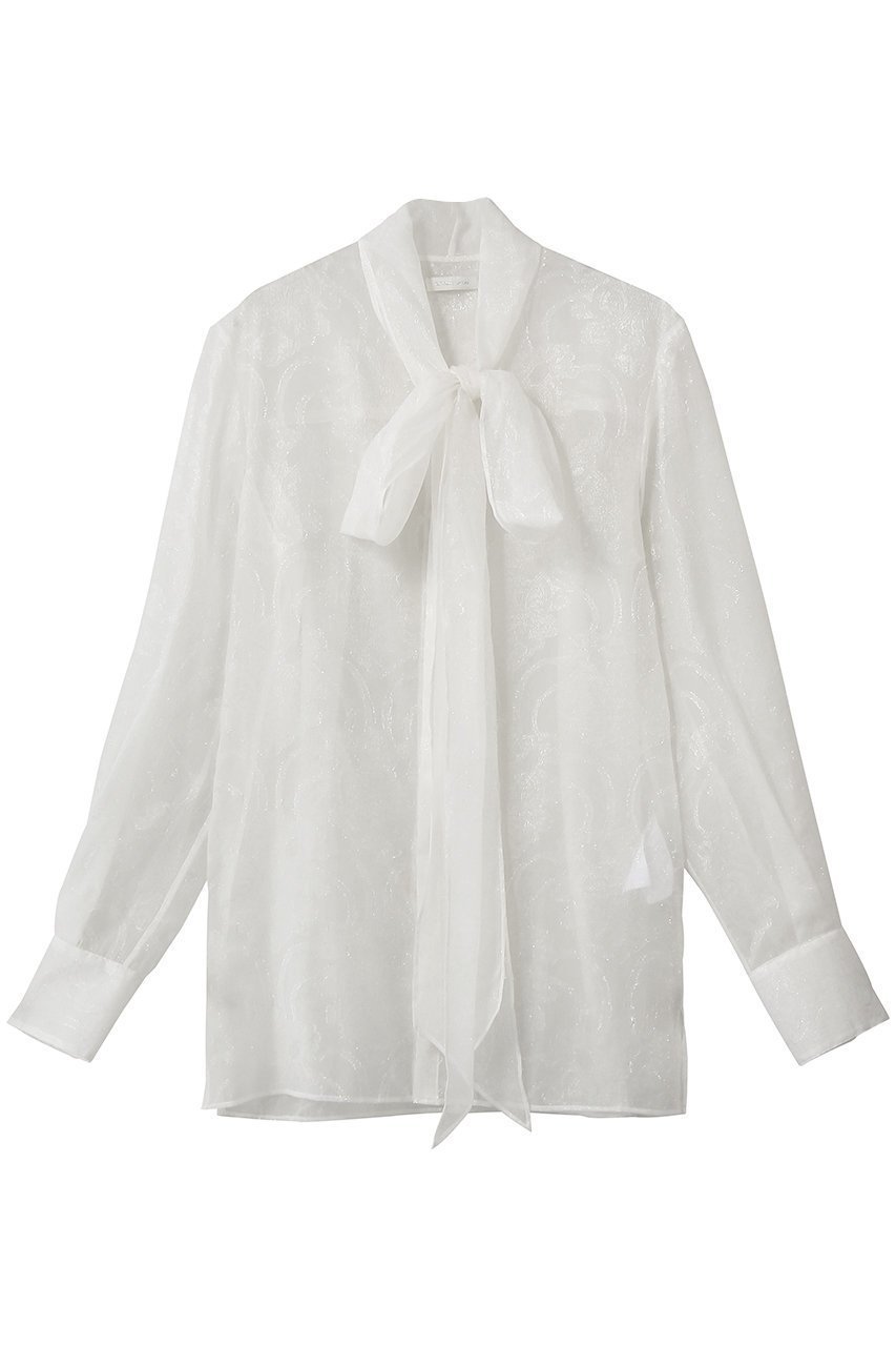 【カナコ サカイ/KANAKO SAKAI】のシアー ジャカード シャツ インテリア・キッズ・メンズ・レディースファッション・服の通販 founy(ファニー) ファッション Fashion レディースファッション Fashion for Women トップス・カットソー Cut & Sew Tops シャツ・ブラウス・オフィスカジュアル Elegant Blouses & Button-Ups シアー Sheer, See-Through ジャカード/ジャガード Jacquard, Woven Pattern スリーブ Sleeve, Long Sleeve / Short Sleeve リボン Ribbon, Bow ロング Long, Long-Length エレガント 上品 Elegant ホワイト|ID: prp329100004881940 ipo3291000000036439242