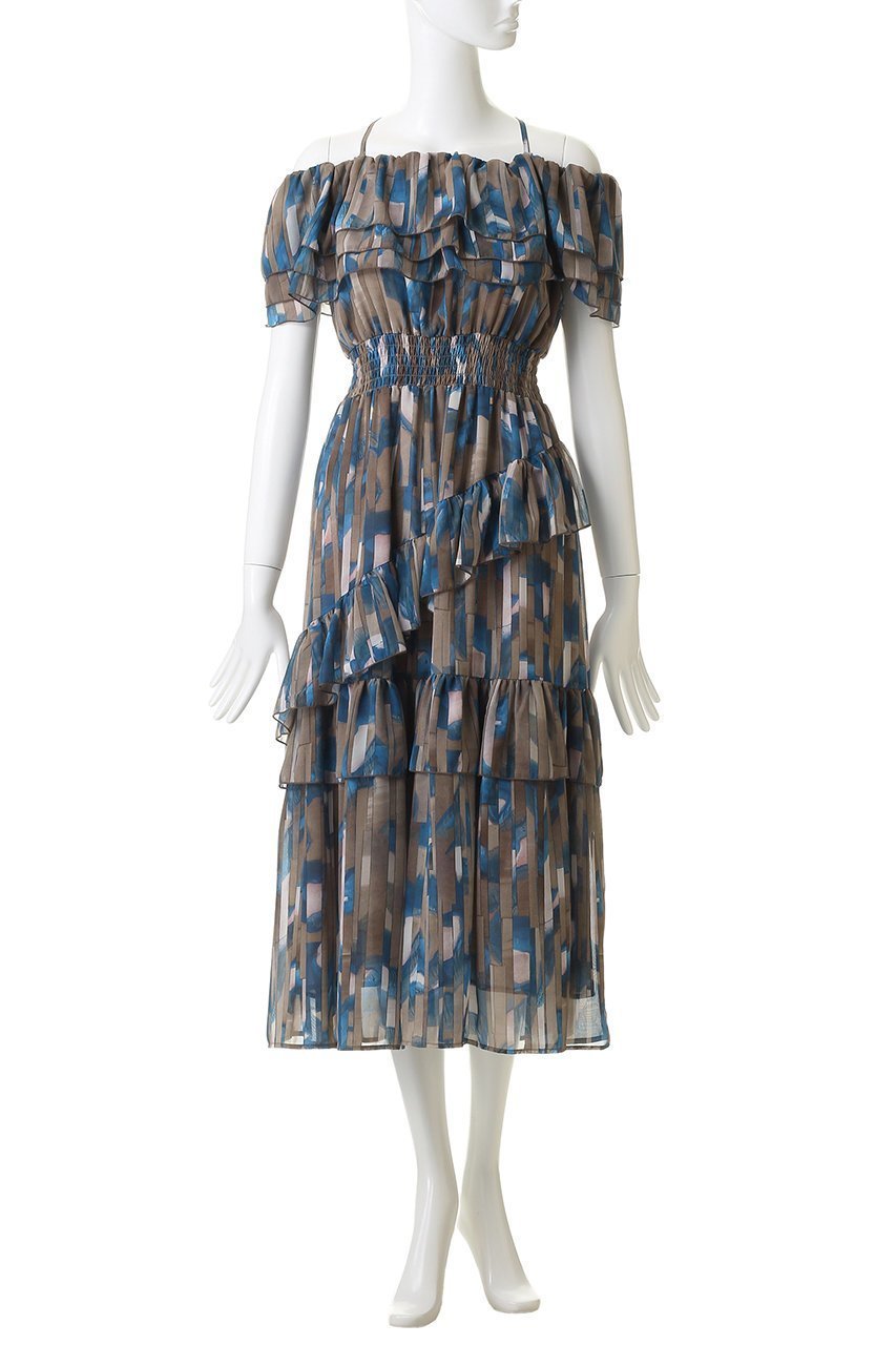 【コルコバード/CORCOVADO】のプリントシフォンオフショルダードレス 人気、トレンドファッション・服の通販 founy(ファニー) 　ファッション　Fashion　レディースファッション　Fashion for Women　ワンピース　Dresses　フォーマル・パーティードレス・結婚式用ドレス　Elegant & Casual Dresses　チュニック　Tunic Tops & Dresses　オフショルダーワンピース・ドレス　Off-Shoulder Dresses / Bardot Style Dresses　チュニック　Tunic, Long Top　フリル　Frill, Ruffle　プリント　Print, Printed Pattern　モザイク　Mosaic, Geometric Pattern　other-2|ID: prp329100004881971 ipo3291000000036439492