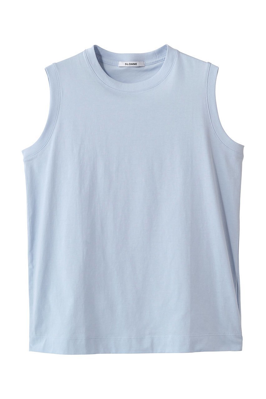 【スローン/SLOANE】の72/2コットン天竺 ノースリーブ インテリア・キッズ・メンズ・レディースファッション・服の通販 founy(ファニー) 　ファッション　Fashion　レディースファッション　Fashion for Women　トップス・カットソー　Cut & Sew Tops　キャミソール&ノースリーブ　Camisoles & Sleeveless Tops　シャツ・ブラウス・オフィスカジュアル　Elegant Blouses & Button-Ups　ロングTシャツ・Tシャツ　Longline T-Shirts & Tees　カットソー・ベーシックTシャツ　Cut-and-Sewn Tops / Stretch Tees & Basics　なめらか　Smooth, Silky Texture　キャミソール　Camisole, Spaghetti Strap Top　タンク　Tank Top, Sleeveless Top　ノースリーブ　Sleeveless, No-Sleeve　バランス　Balance, Style Balance　サックス|ID: prp329100004881998 ipo3291000000036439723