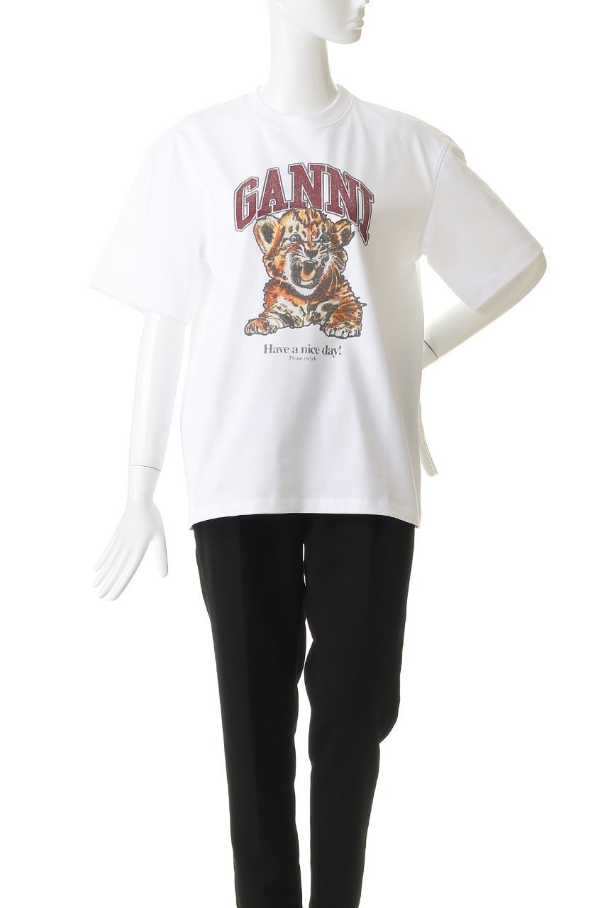 【ガニー/GANNI】のHeavy Cotton Jersey Beaded Baby Tiger プリント Tシャツ 人気、トレンドファッション・服の通販 founy(ファニー) 　ファッション　Fashion　レディースファッション　Fashion for Women　トップス・カットソー　Cut & Sew Tops　シャツ・ブラウス・オフィスカジュアル　Elegant Blouses & Button-Ups　ロングTシャツ・Tシャツ　Longline T-Shirts & Tees　カットソー・ベーシックTシャツ　Cut-and-Sewn Tops / Stretch Tees & Basics　ショート　Short, Short Length　スリーブ　Sleeve, Long Sleeve / Short Sleeve　プリント　Print, Printed Pattern　other-2|ID: prp329100004882001 ipo3291000000036439756