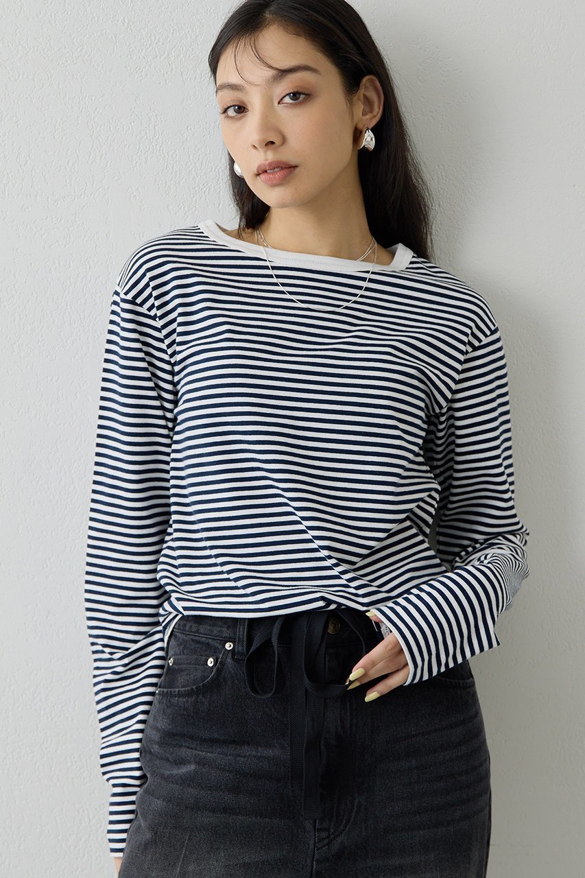 【ウィムガゼット/Whim Gazette】の【THE PAUSE】ボーダーロンTEE インテリア・キッズ・メンズ・レディースファッション・服の通販 founy(ファニー) 　ファッション　Fashion　レディースファッション　Fashion for Women　トップス・カットソー　Cut & Sew Tops　シャツ・ブラウス・オフィスカジュアル　Elegant Blouses & Button-Ups　ロングTシャツ・Tシャツ　Longline T-Shirts & Tees　カットソー・ベーシックTシャツ　Cut-and-Sewn Tops / Stretch Tees & Basics　インナー　Innerwear　コンパクト　Compact, Small Size　ストレッチ　Stretch, Stretchy Fabric　スリーブ　Sleeve, Long Sleeve / Short Sleeve　ボーダー　Border, Stripe　ロング　Long, Long-Length　再入荷　Restock / Back in Stock　ネイビー|ID: prp329100004882153 ipo3291000000036441063