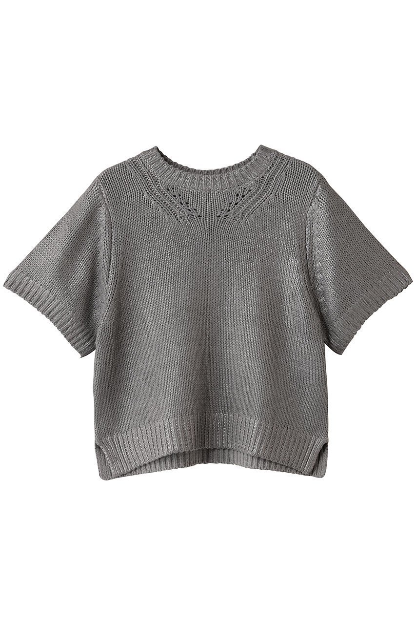 【ミズイロ インド/mizuiro ind】の箔プリントハーフスリーブプルオーバー インテリア・キッズ・メンズ・レディースファッション・服の通販 founy(ファウニー) 　ファッション　Fashion　レディースファッション　Fashion for Women　トップス・カットソー　Cut & Sew Tops　ニット　Knit Tops & Sweaters　カジュアルプルオーバー・ニットトップス　Pullovers & Knit Tops / Casual Pullovers　アクリル　Acrylic Material　クロップド　Cropped, Short Length　シアー　Sheer, See-Through　スリーブ　Sleeve, Long Sleeve / Short Sleeve　ハーフ　Half, Half-Length　プリント　Print, Printed Pattern　gray|ID: prp329100004882182 ipo3291000000036441368